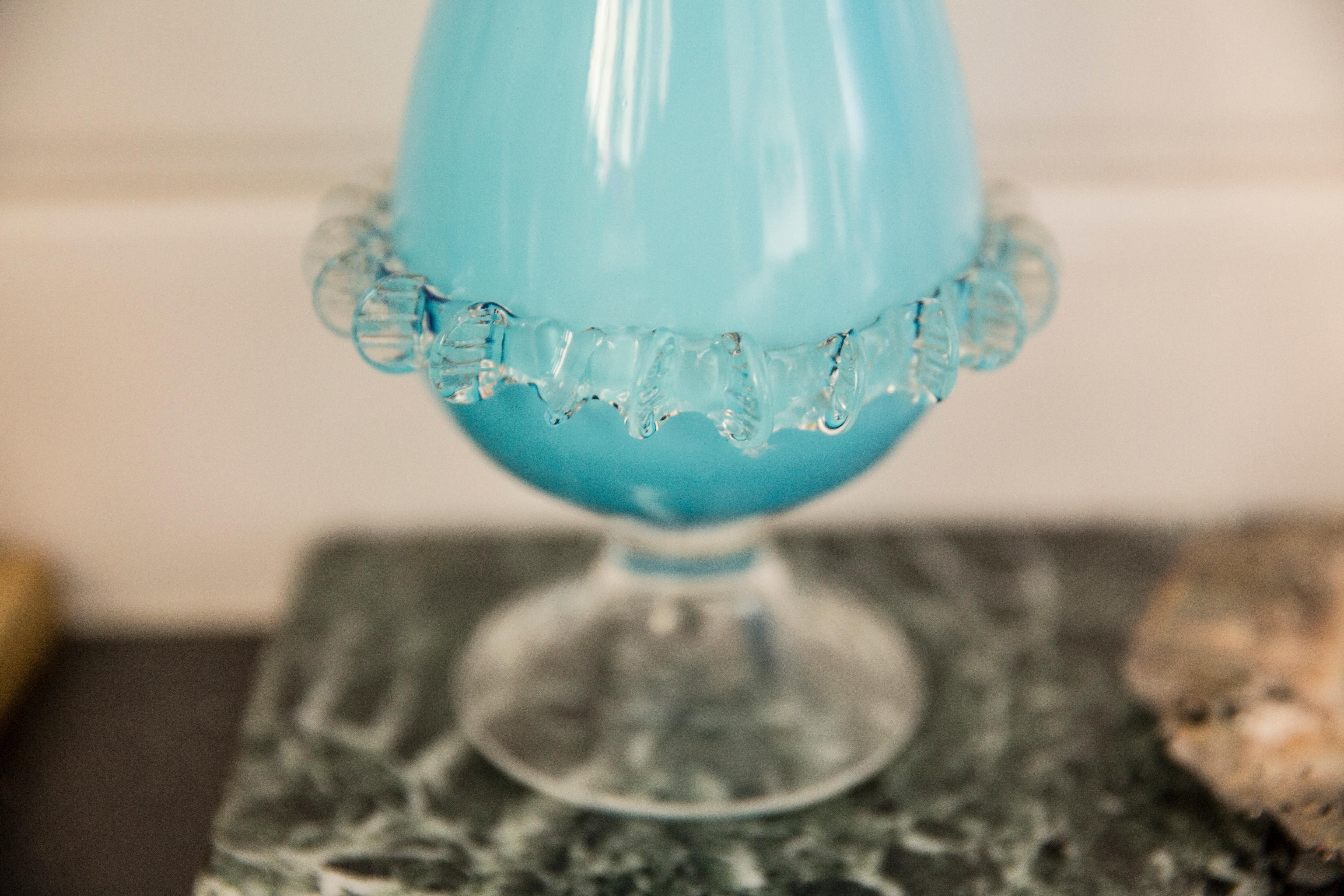 20th Century Medium Mid Century Baby Blue Vase with Frill, Europe, 1960s For Sale