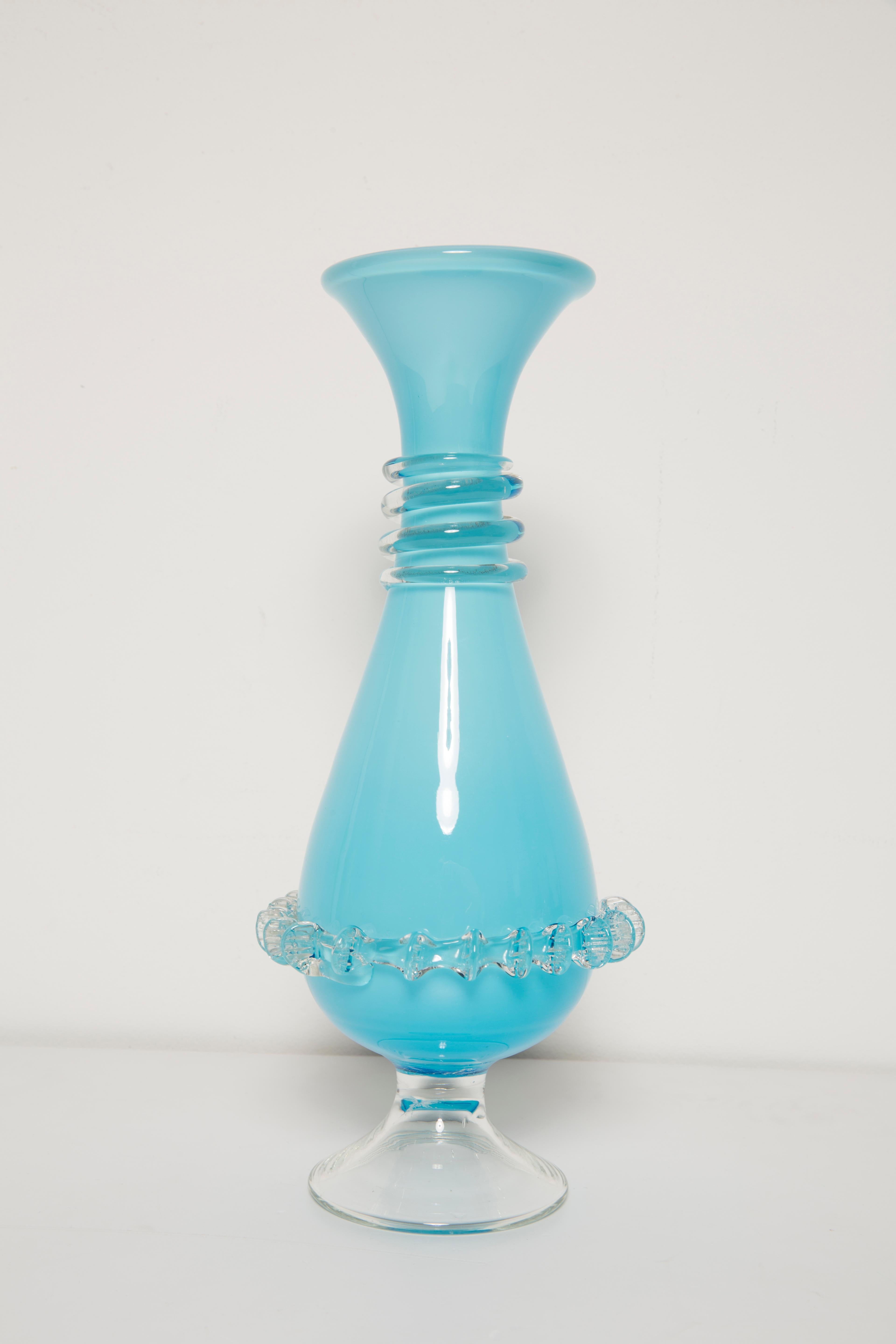 Medium Mid Century Baby Blue Vase with Frill, Europe, 1960s For Sale 1