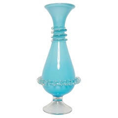 Retro Medium Mid Century Baby Blue Vase with Frill, Europe, 1960s