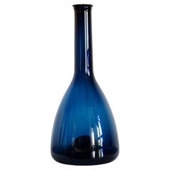 Medium Mid Century Holmegaard Glasswork Blue Vase Bottle, Denmark, 1960s