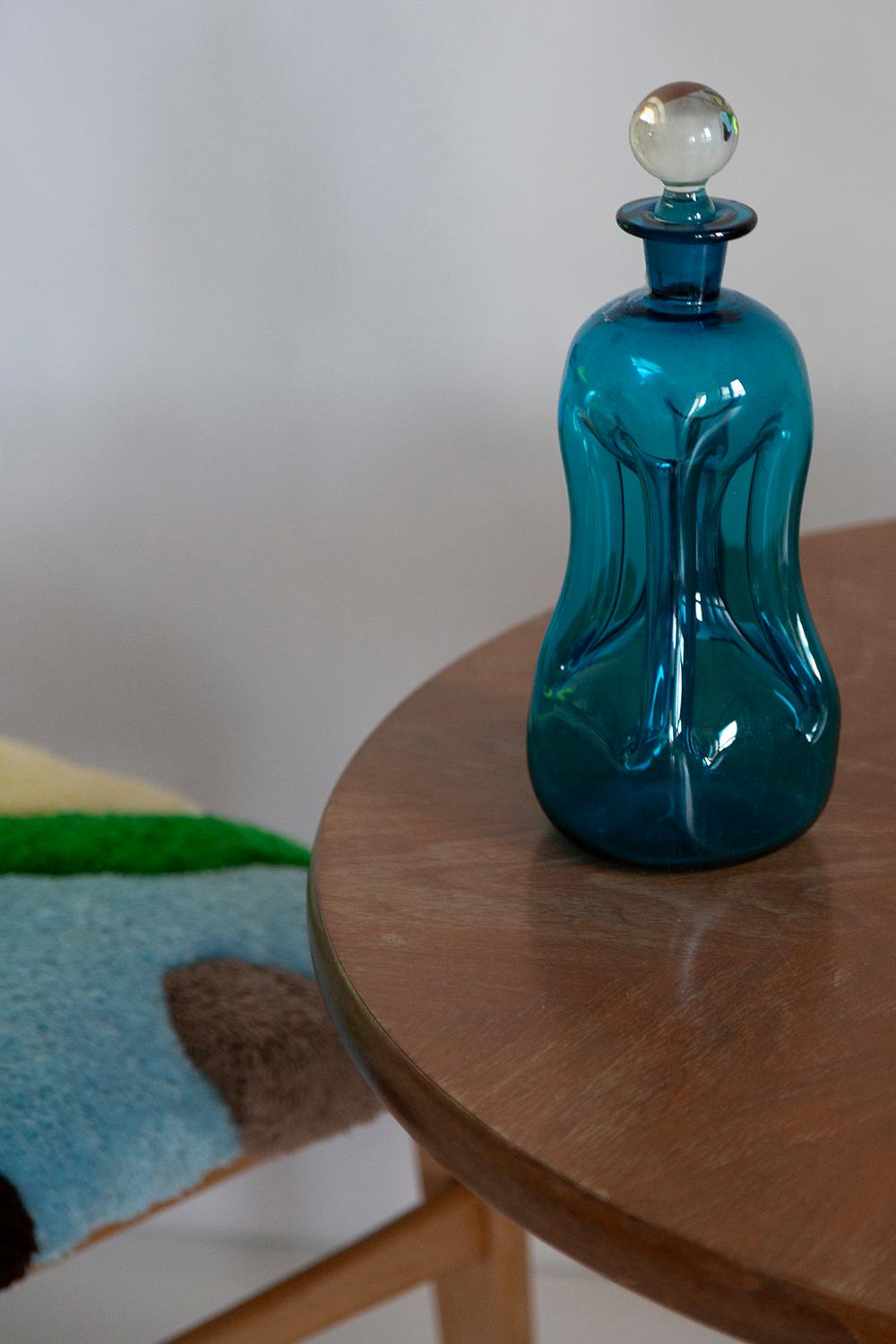 Danish Medium Mid Century Holmegaard Glasswork Blue Vase Decanter, Denmark, 1960s