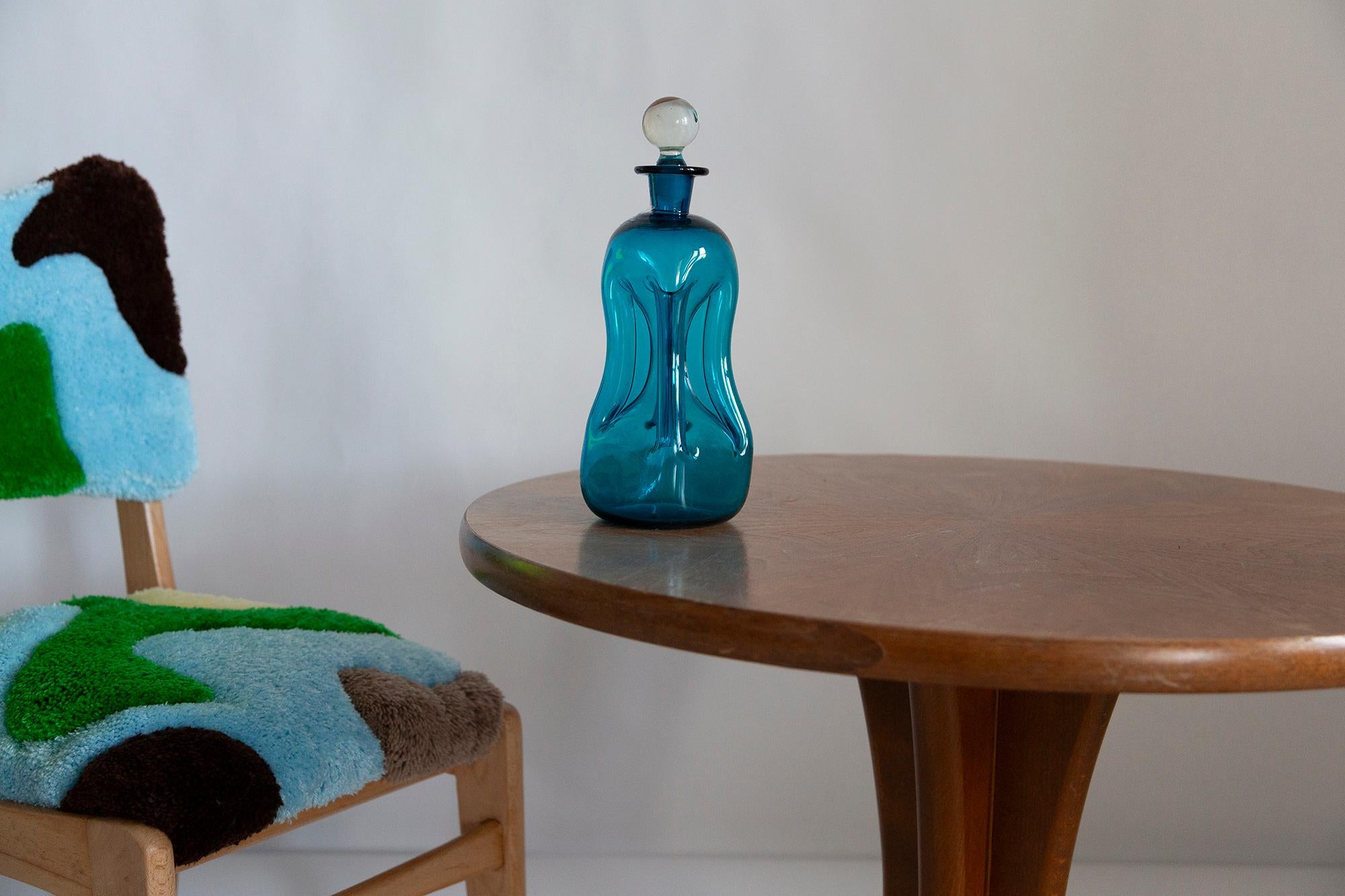 20th Century Medium Mid Century Holmegaard Glasswork Blue Vase Decanter, Denmark, 1960s