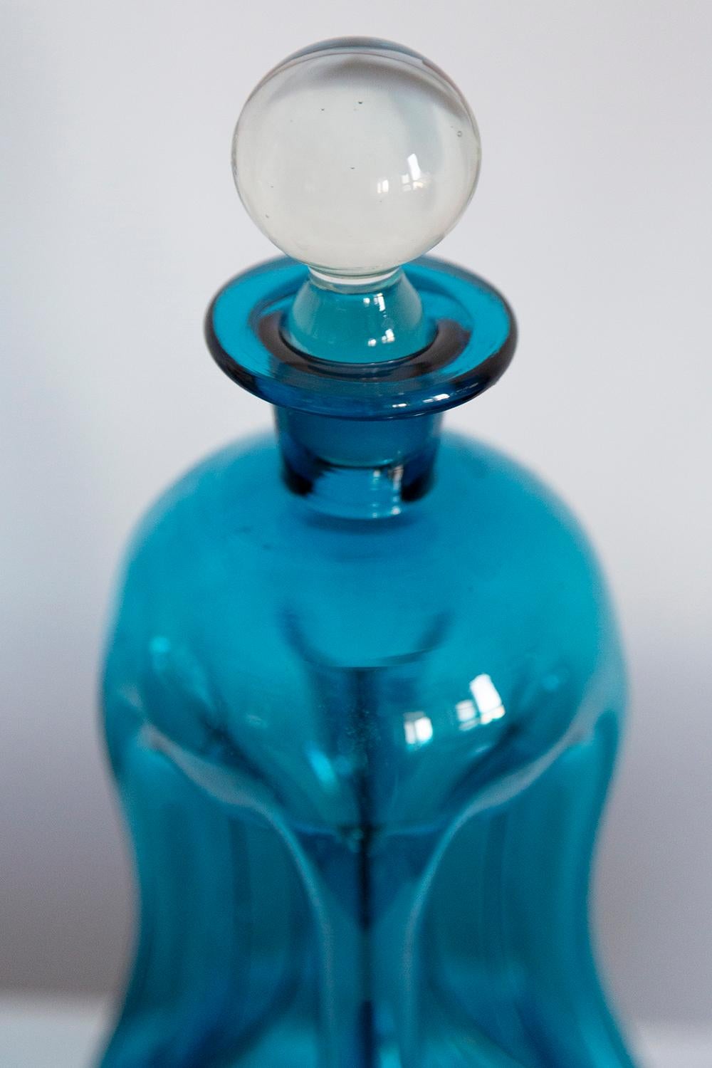 Medium Mid Century Holmegaard Glasswork Blue Vase Decanter, Denmark, 1960s 3
