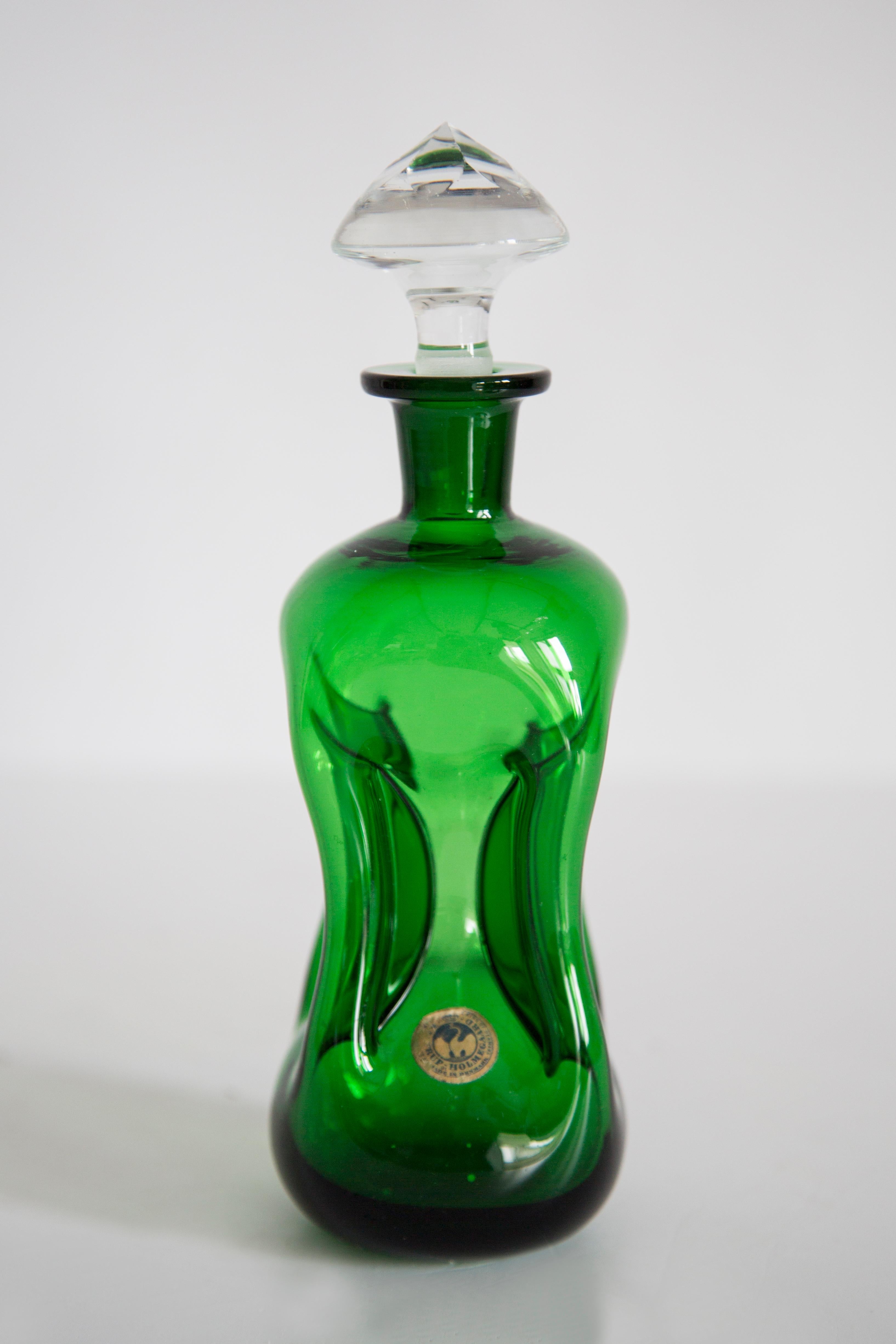 Danish Medium Mid Century Holmegaard Glasswork Green Vase Decanter, Denmark, 1960s For Sale