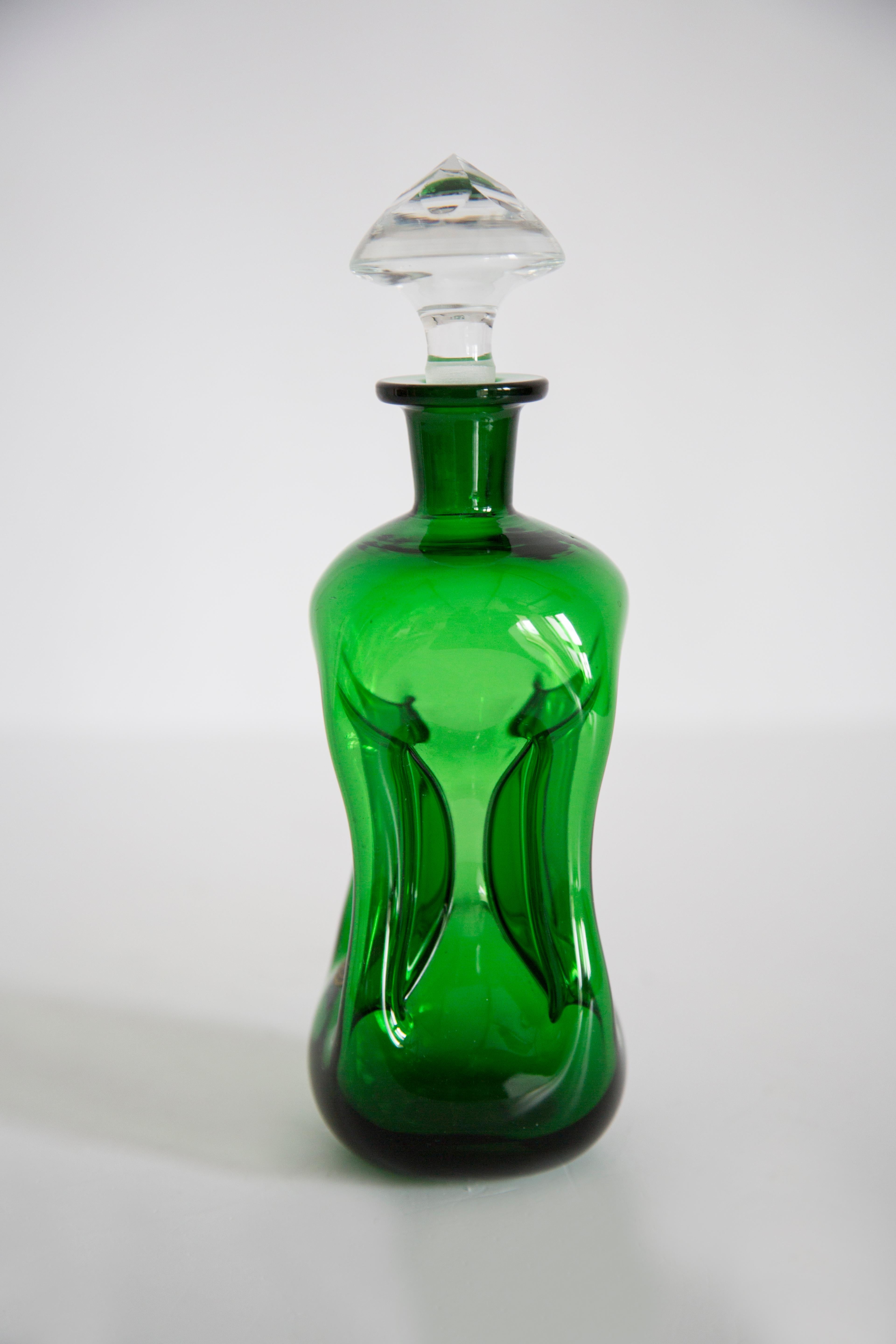 20th Century Medium Mid Century Holmegaard Glasswork Green Vase Decanter, Denmark, 1960s For Sale