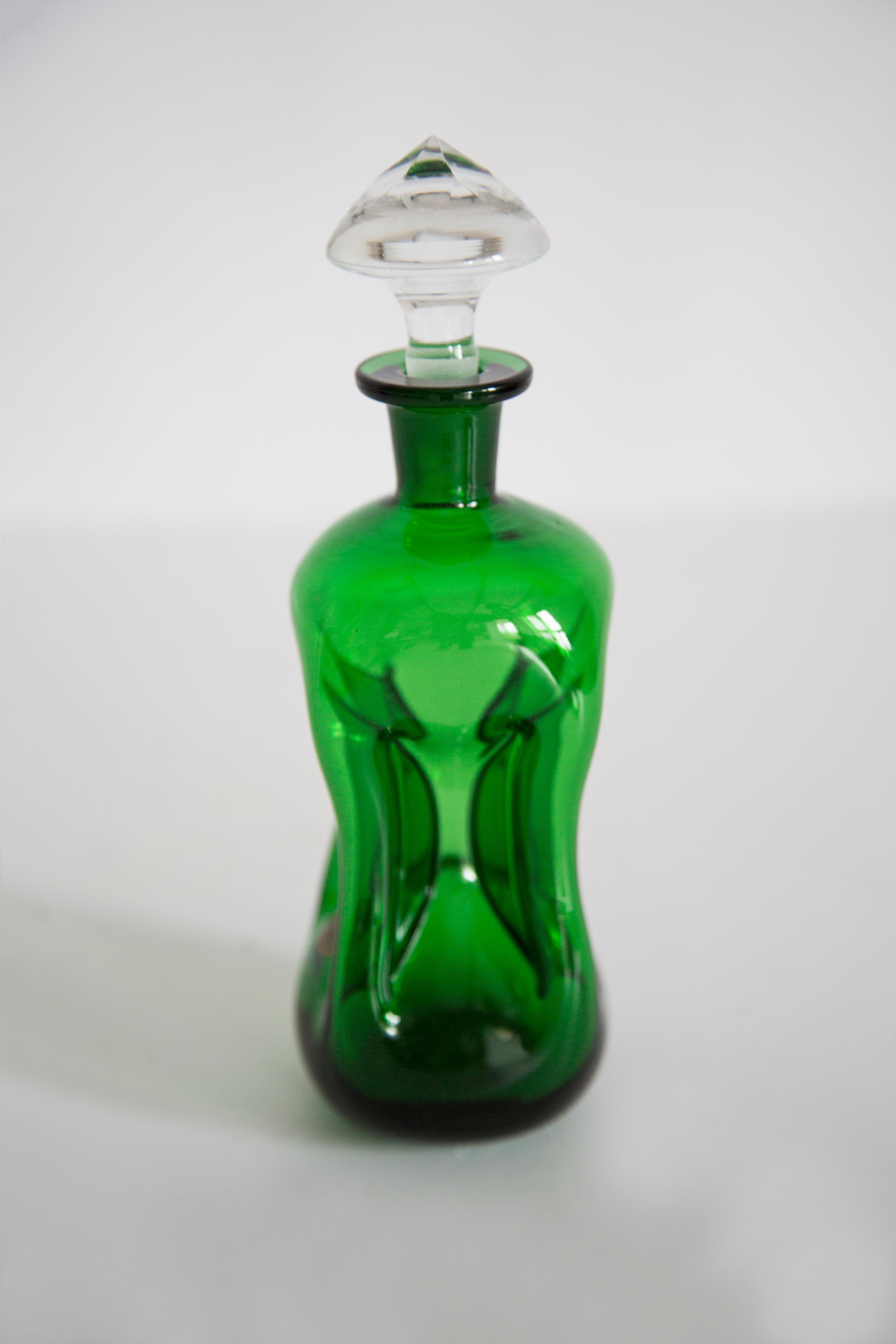 Medium Mid Century Holmegaard Glasswork Green Vase Decanter, Denmark, 1960s For Sale 1