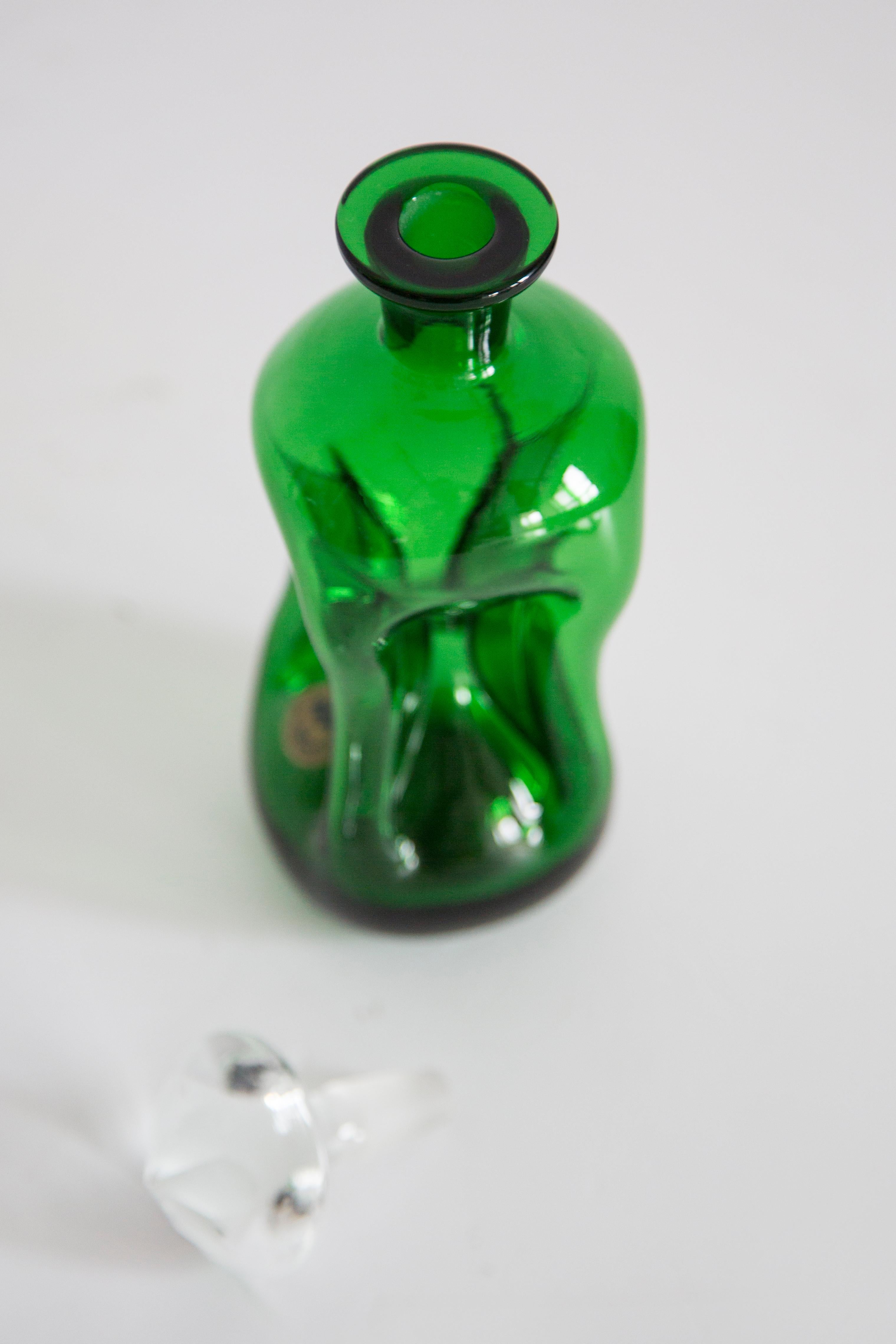 Medium Mid Century Holmegaard Glasswork Green Vase Decanter, Denmark, 1960s For Sale 2