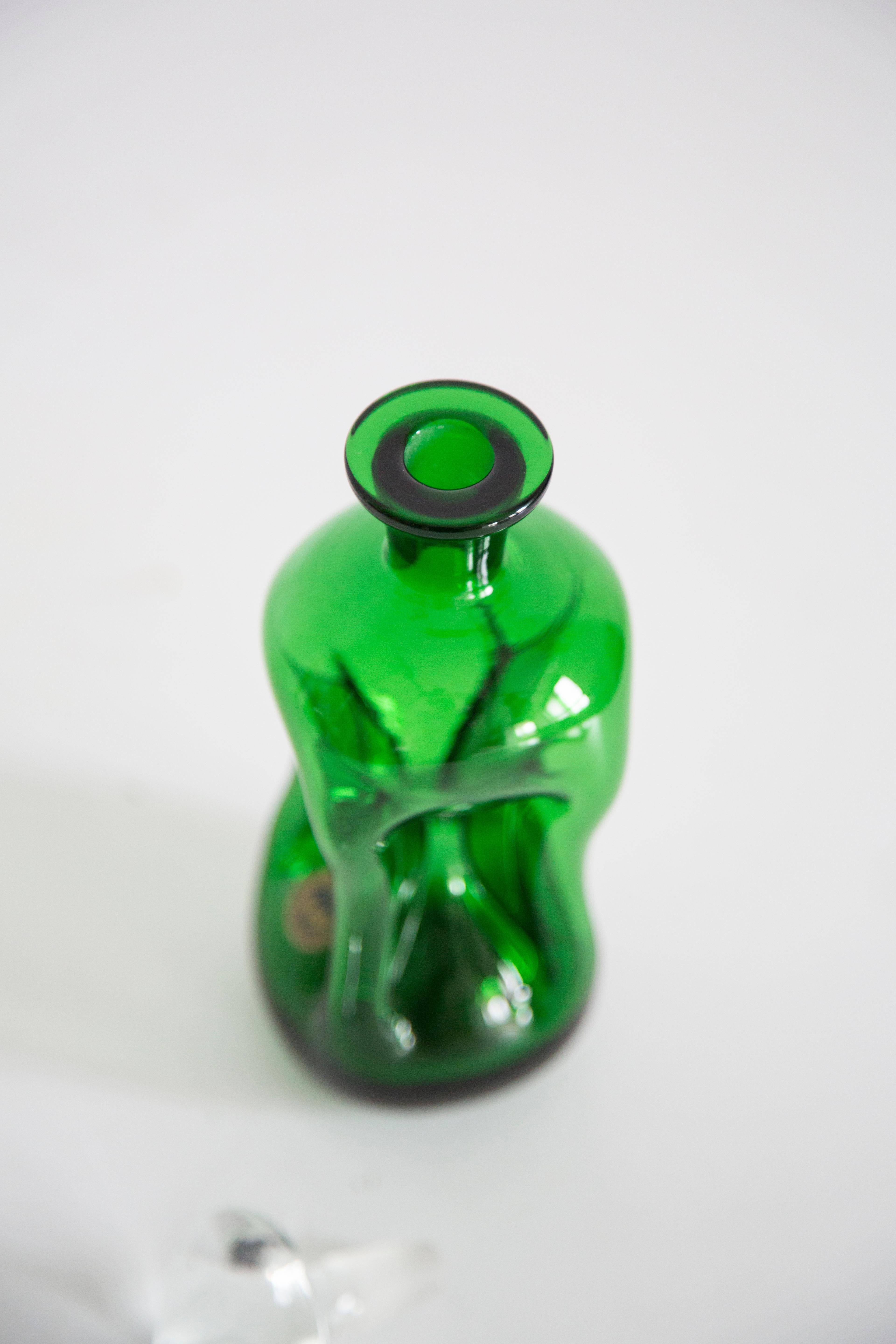 Medium Mid Century Holmegaard Glasswork Green Vase Decanter, Denmark, 1960s For Sale 3