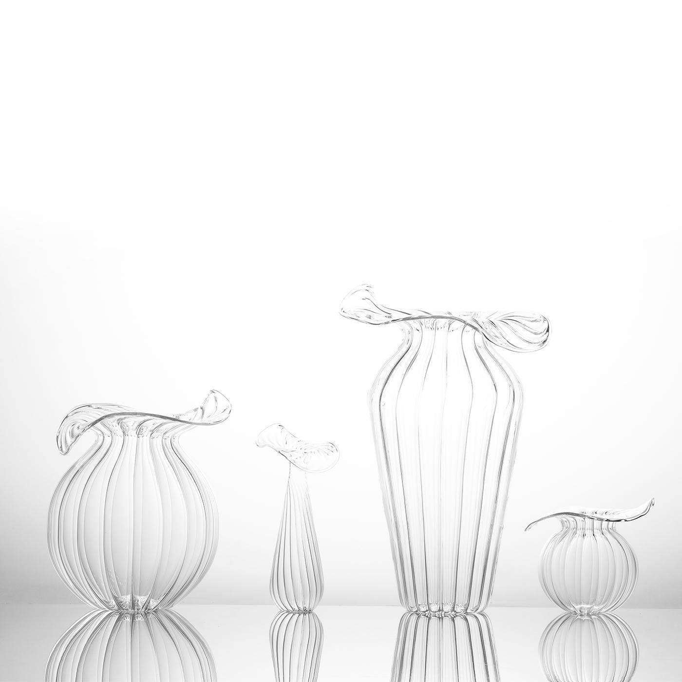 Italian Medium Millerighe Round Clear Glass Vase by Casarialto For Sale