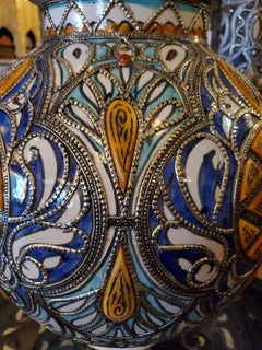 Medium Moroccan Bone and Metal Inlaid Vase / Urn, 53LM24