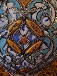 Medium Moroccan Bone and Metal Inlaid Vase / Urn, 54LM24