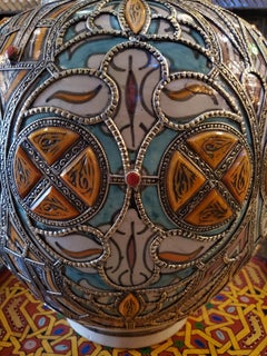 Medium Moroccan Bone and Metal Inlaid Vase / Urn, 56LM24