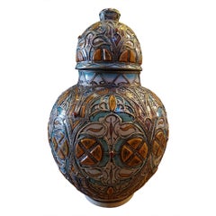Medium Moroccan Bone and Metal Inlaid Vase / Urn, 56LM24