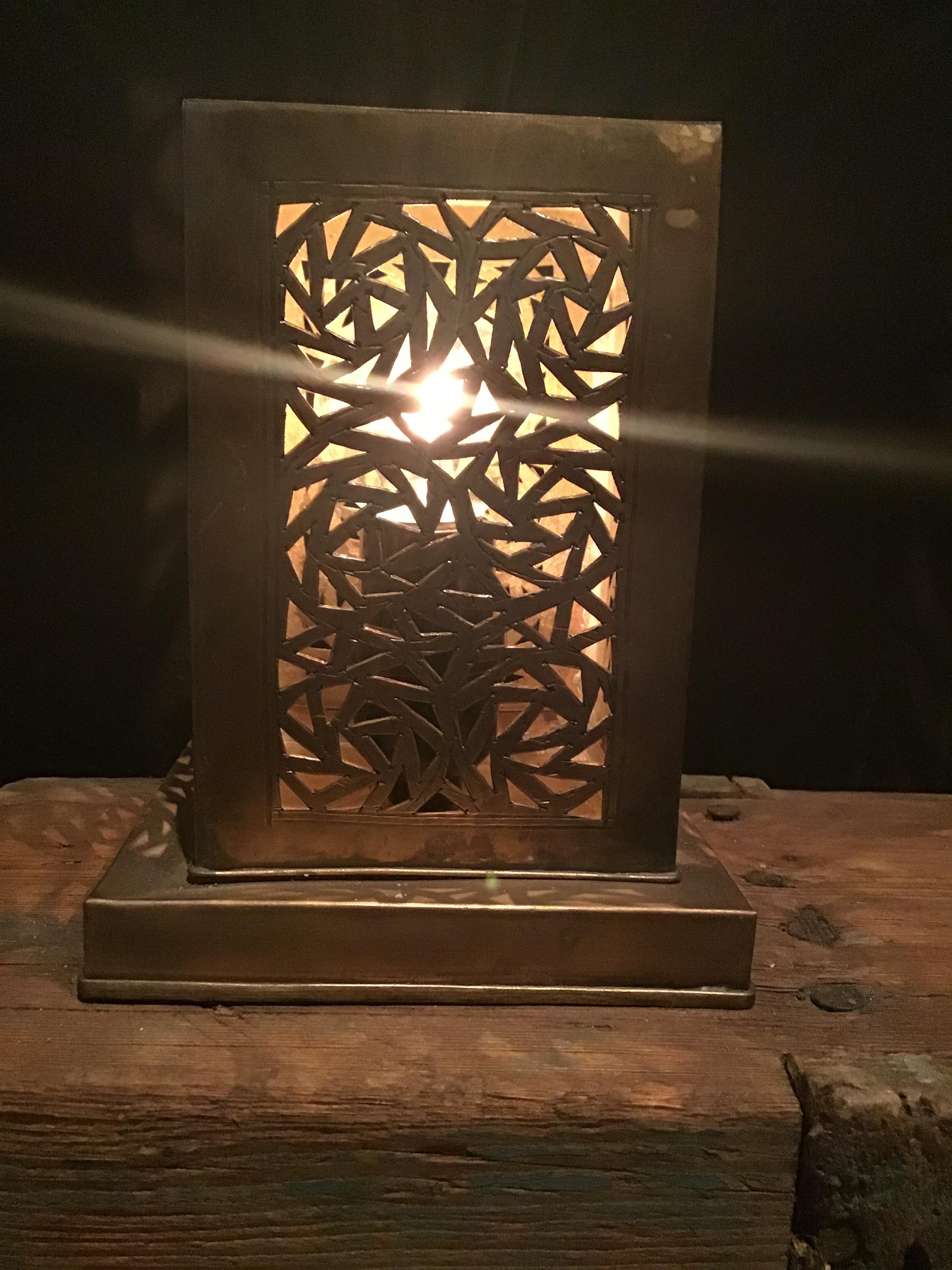 20th Century Medium Moroccan Brass Cube Lamp