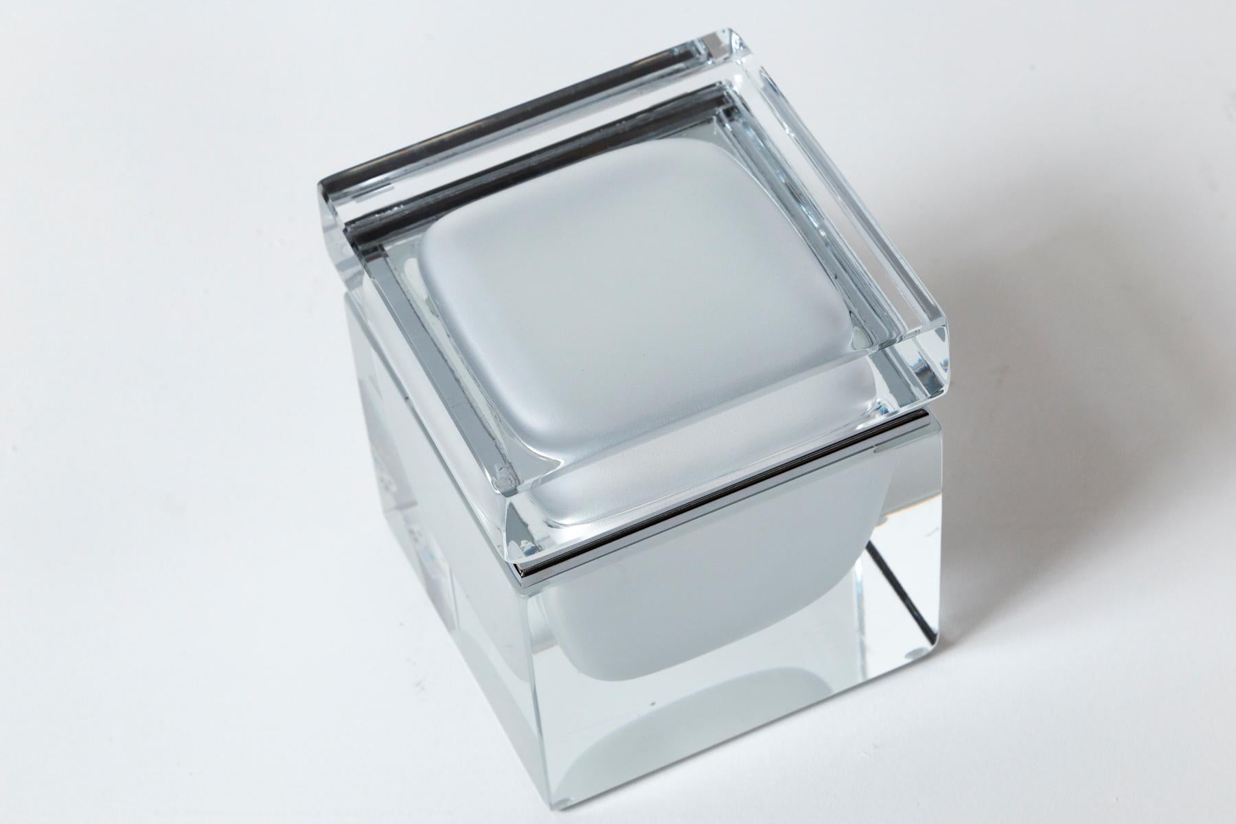 Italian Medium Murano Frosted White Sommerso Square Glass Box, Contemporary For Sale