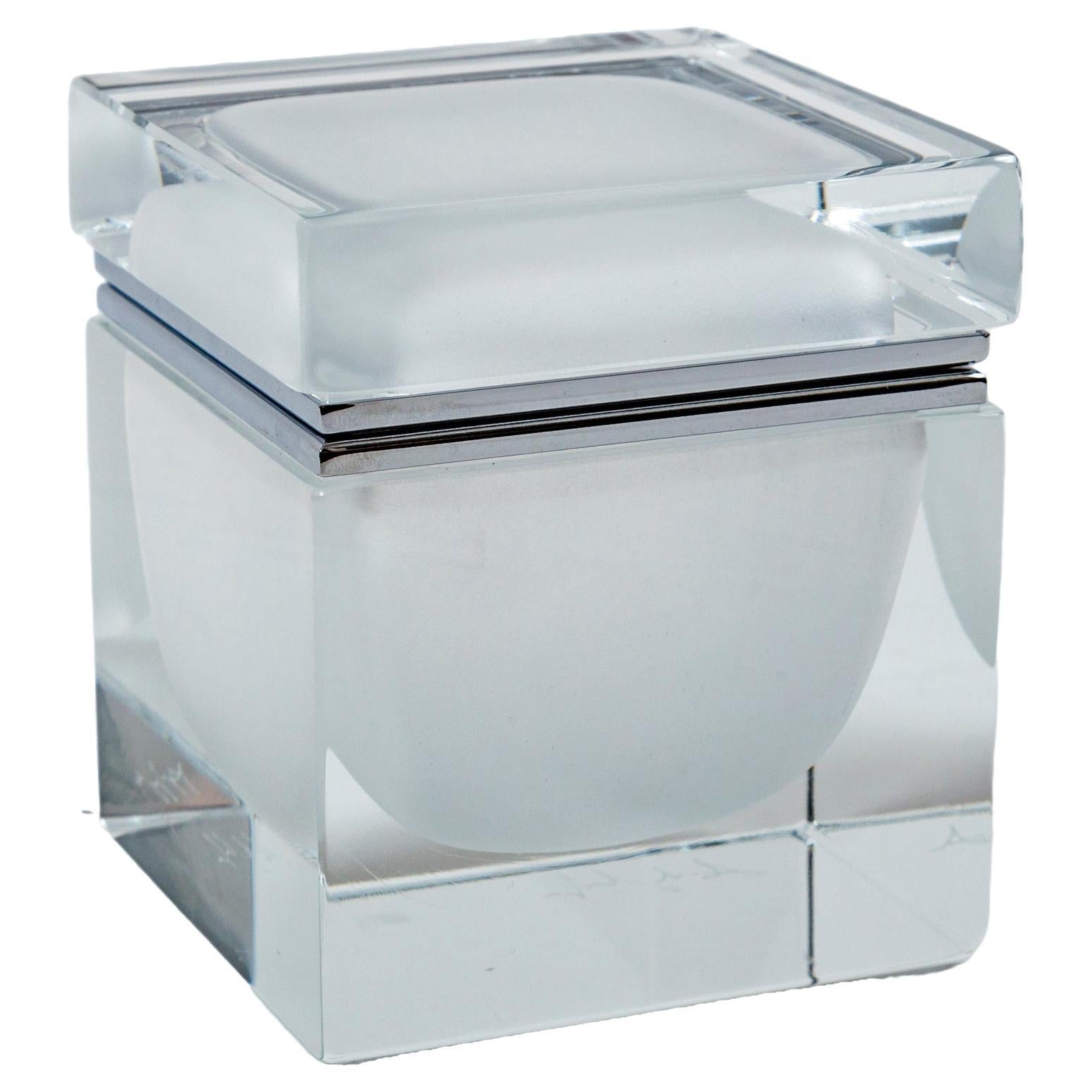 Mittelgroße quadratische Murano-Glasbox, weiß mattiert Sommerso, Contemporary im Angebot