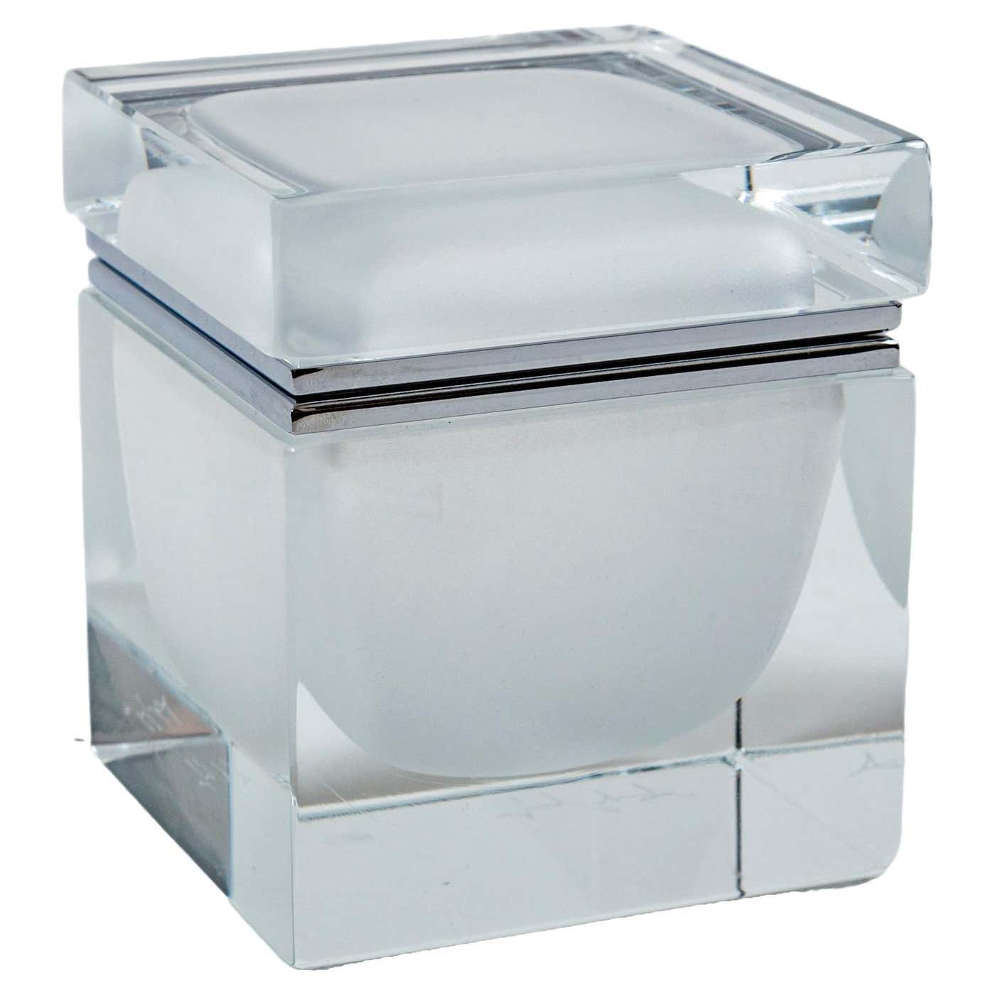 Medium Murano Frosted White Sommerso Square Glass Box, Contemporary For ...