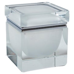 Medium Murano Frosted White Sommerso Square Glass Box, Contemporary