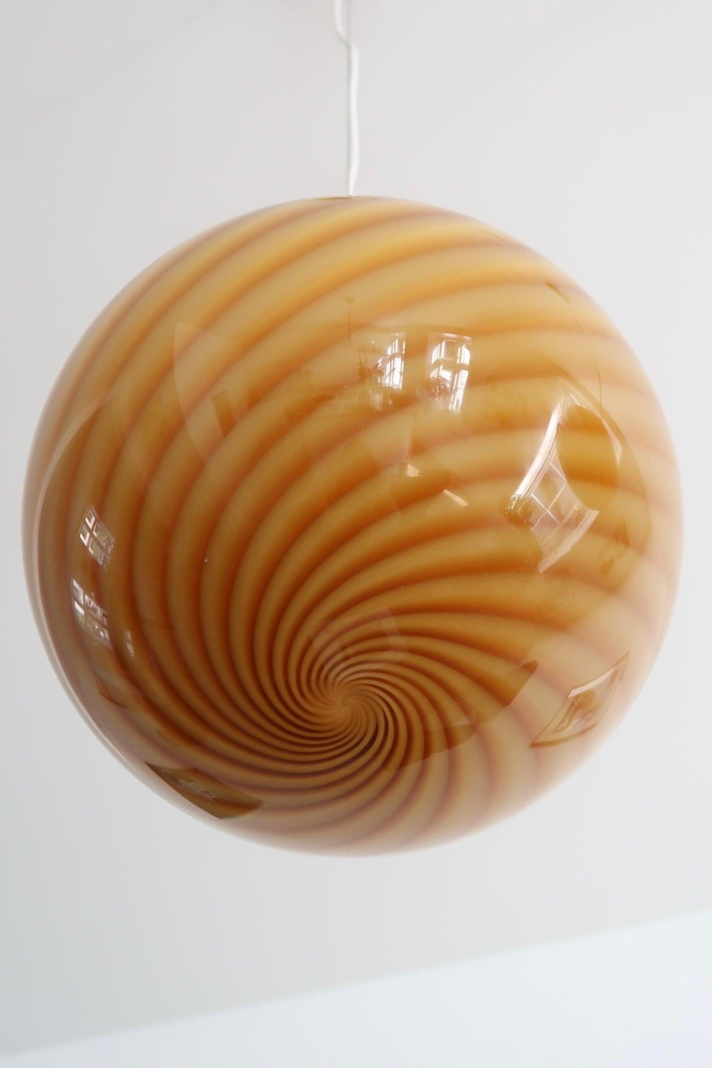 Murano Glass Medium Murano Vintage Candy pendant amber orange swirl glass, made in Italy For Sale