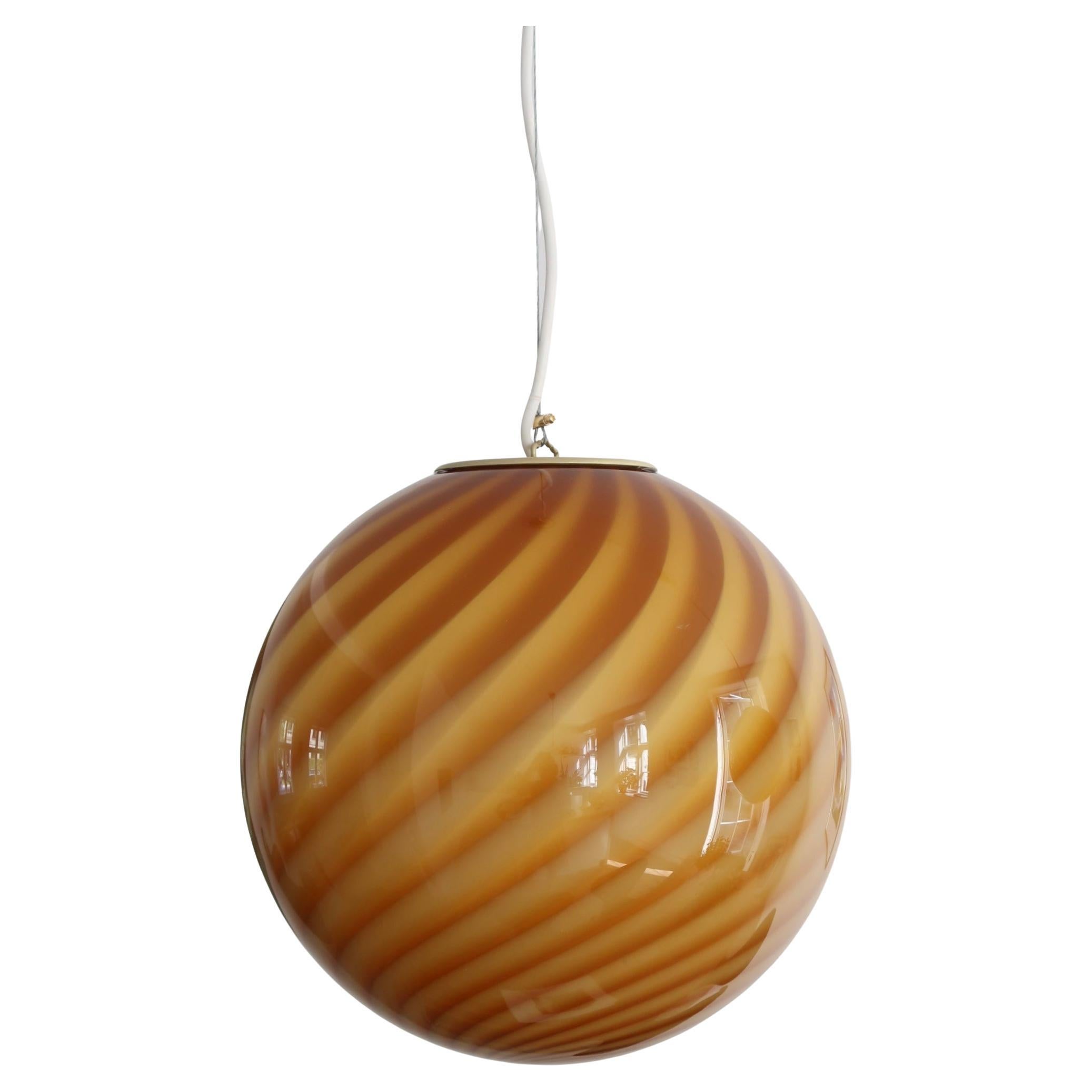 Medium Murano Vintage Candy pendant amber orange swirl glass, made in Italy