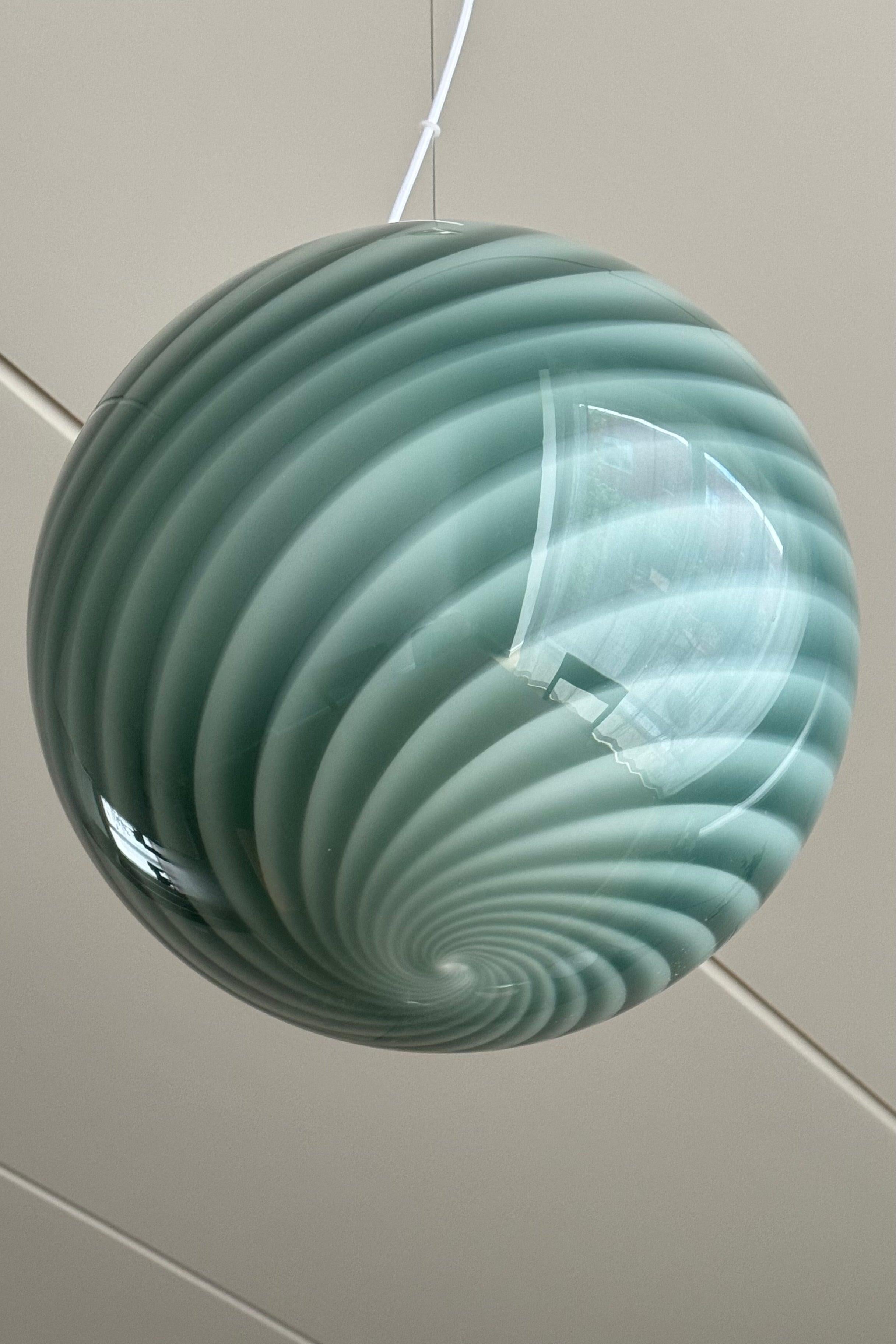 Murano Glass Medium Murano Vintage Candy pendant green petrolium swirl glass, made in Italy For Sale