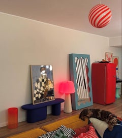 Ciondolo medio di Murano Vintage Candy in vetro rosso/bianco, made in Italy