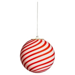 Colgante mediano Murano Vintage Candy cristal remolino rojo / blanco, made in Italy