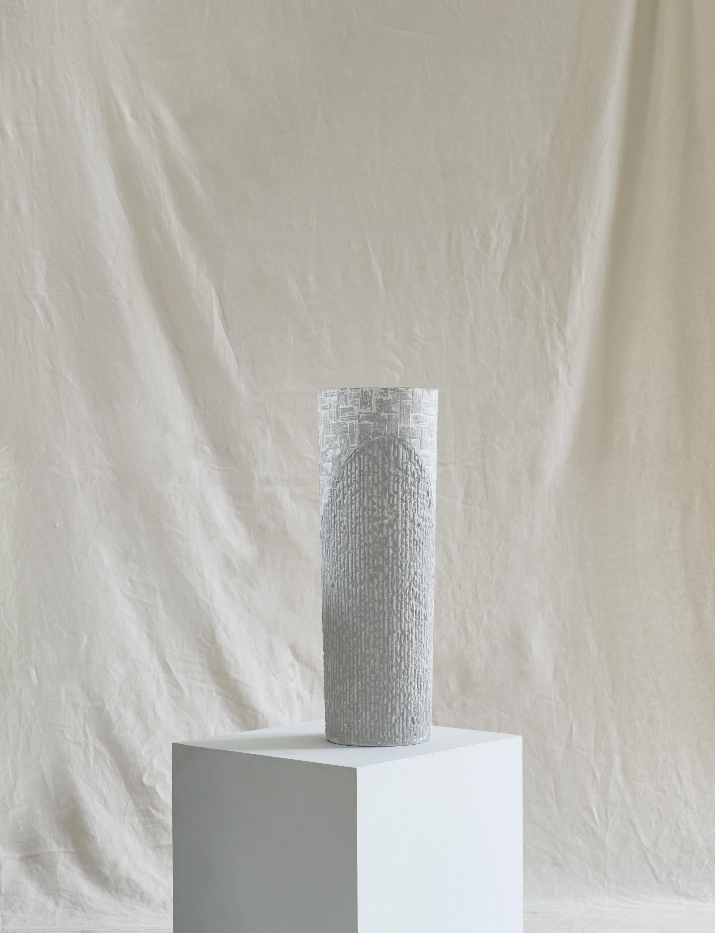 Cast Medium White & Gray Limestone & Paper Composite Vessel by Studio Laurence For Sale