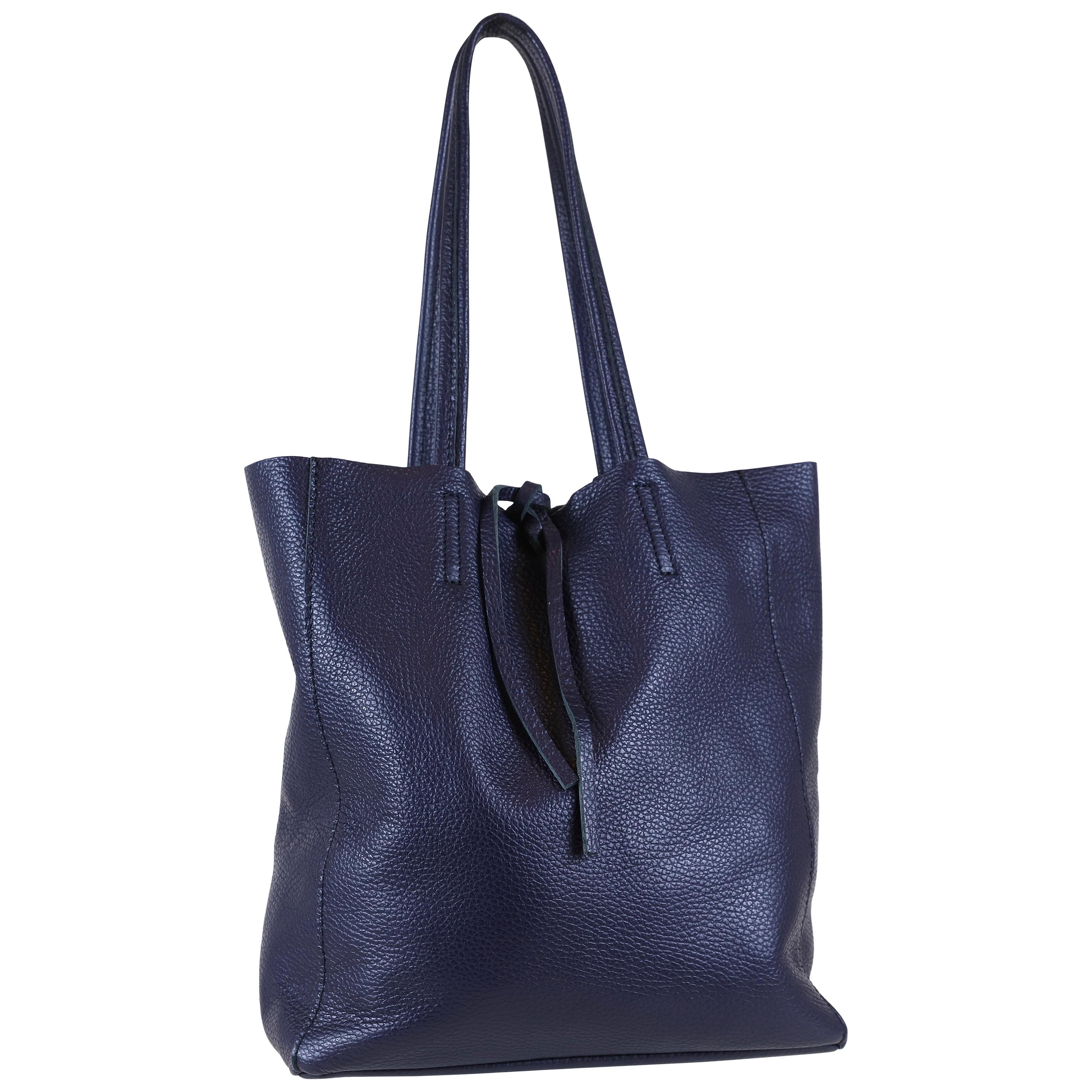 Medium Navy Italian Leather Tote