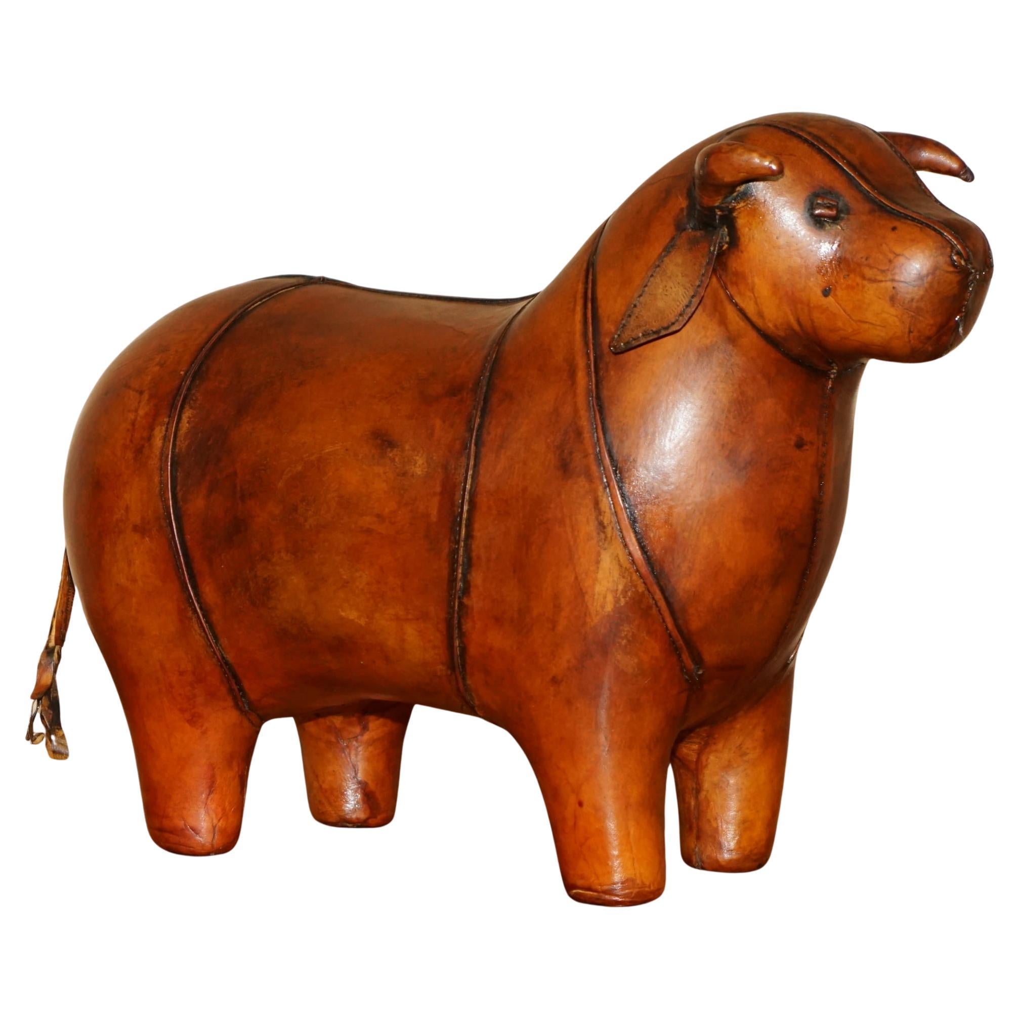MEDiUM NEW OLD STOCK LIBERTY STYLE OMERSA BROWN BULL COW LEATHER FOOTSTOOL