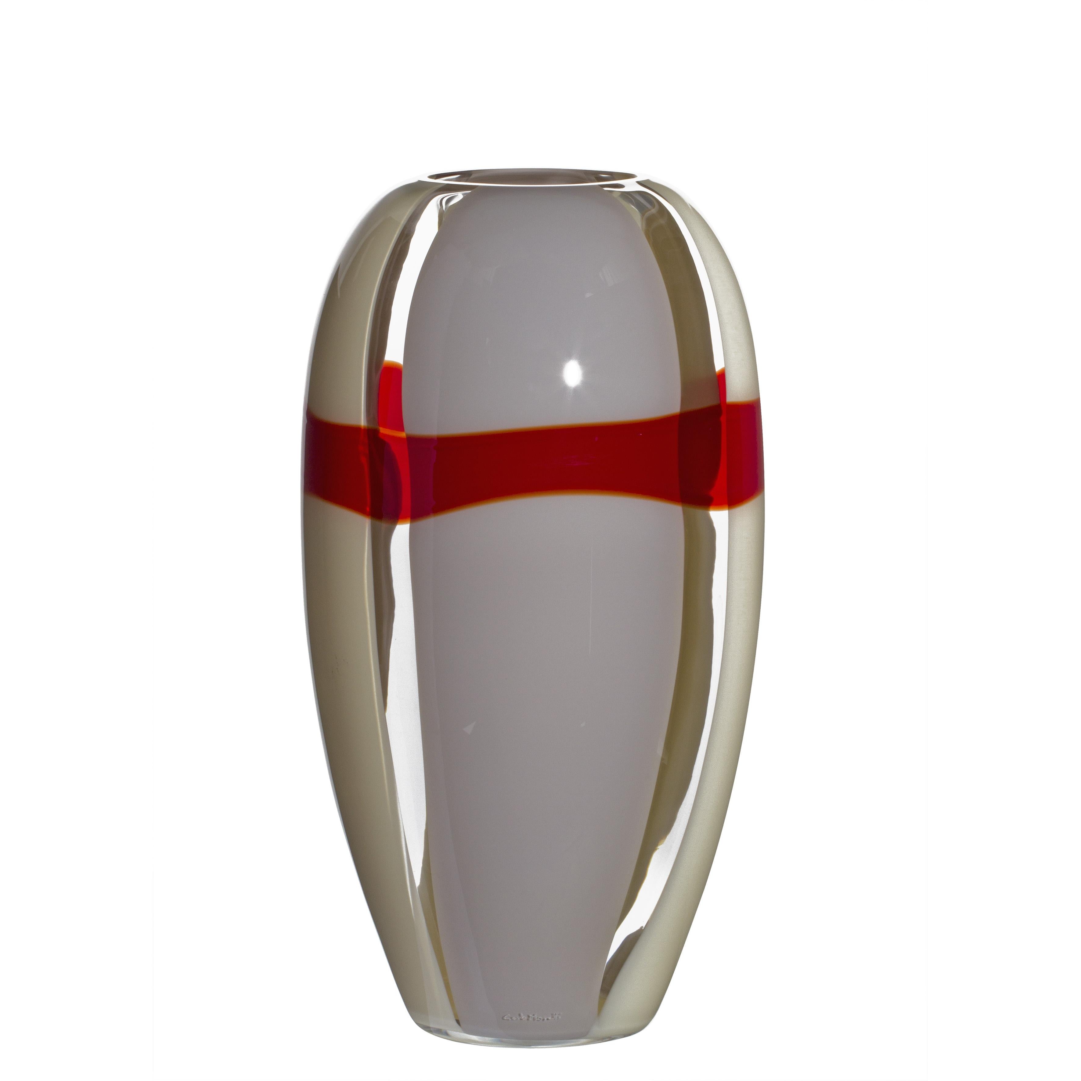 Medium Ogiva Vase in Grey, White, and Red by Carlo Moretti For Sale