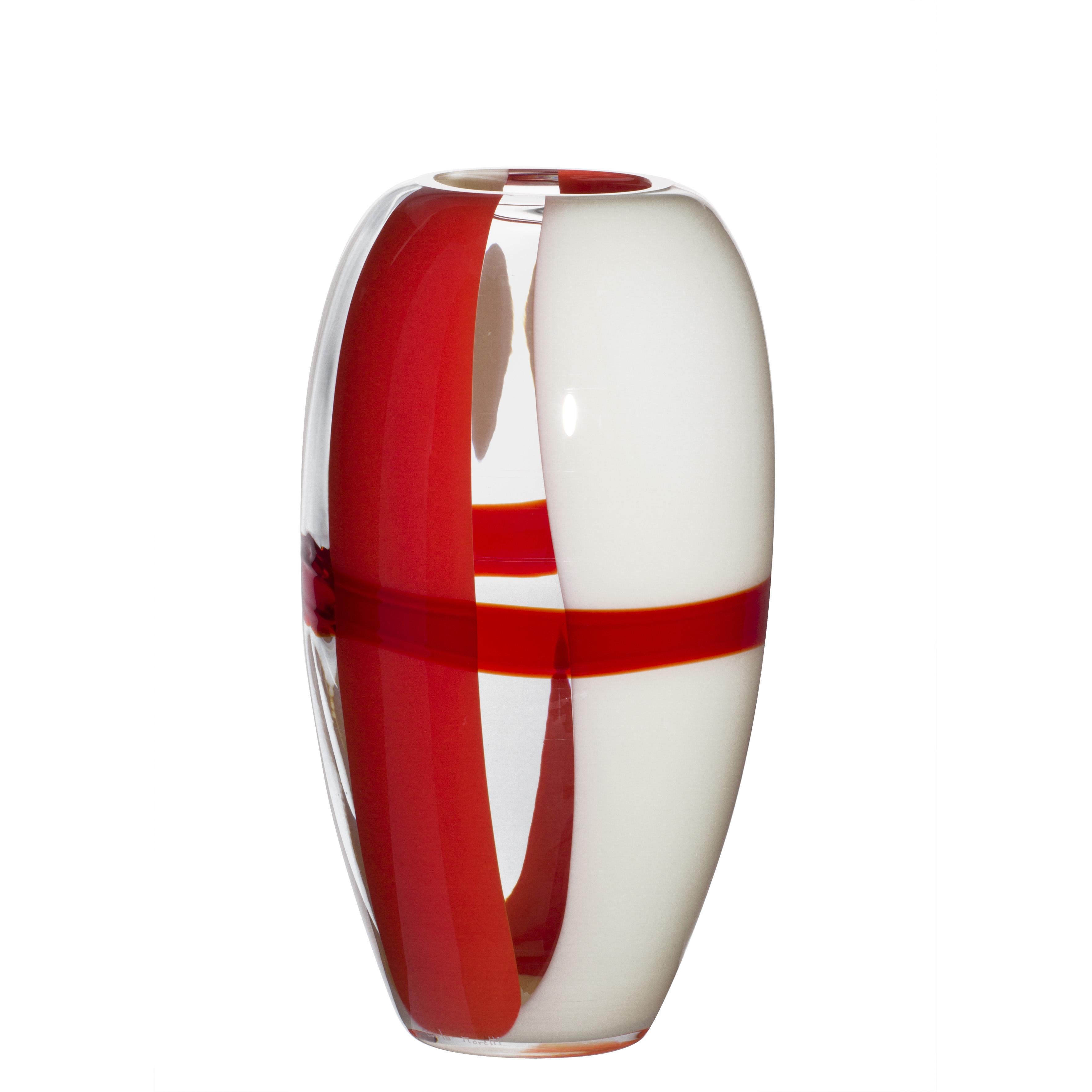 Medium Ogiva Vase in Red and White by Carlo Moretti