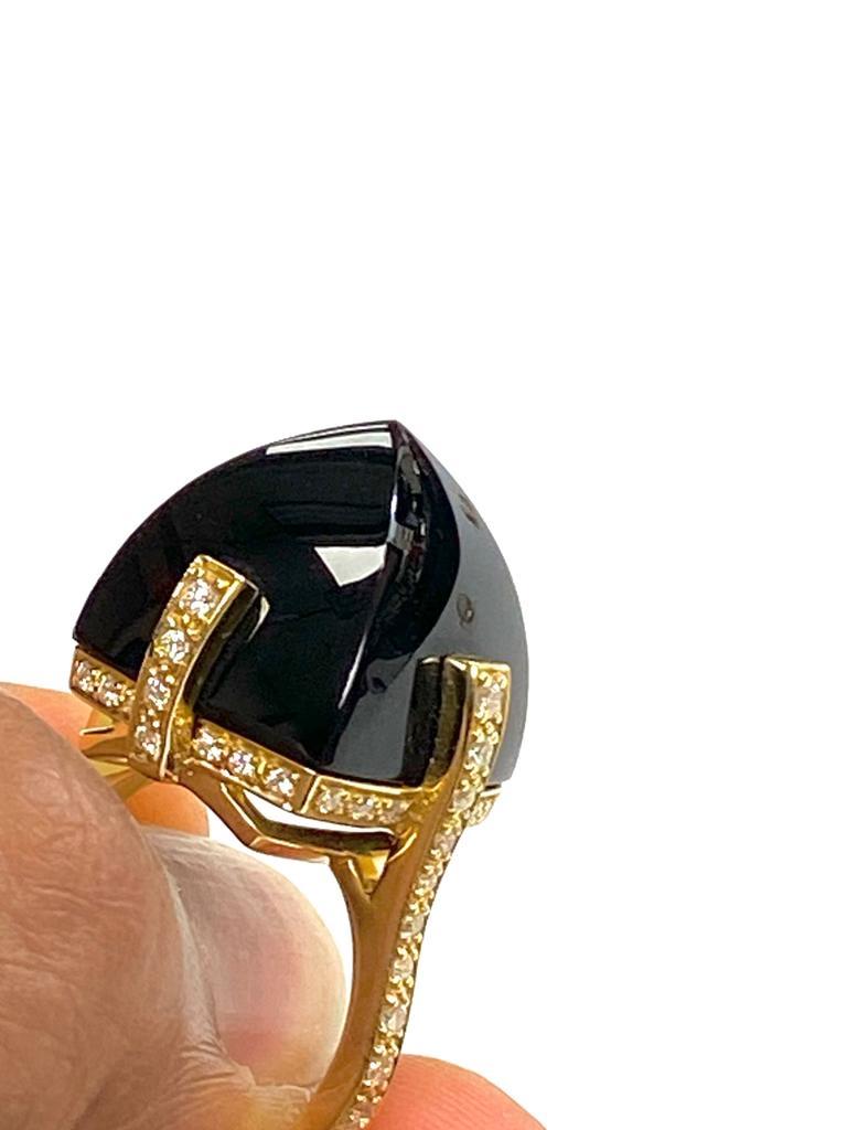 Contemporary Goshwara Onyx Sugar Loaf And Diamond Ring For Sale