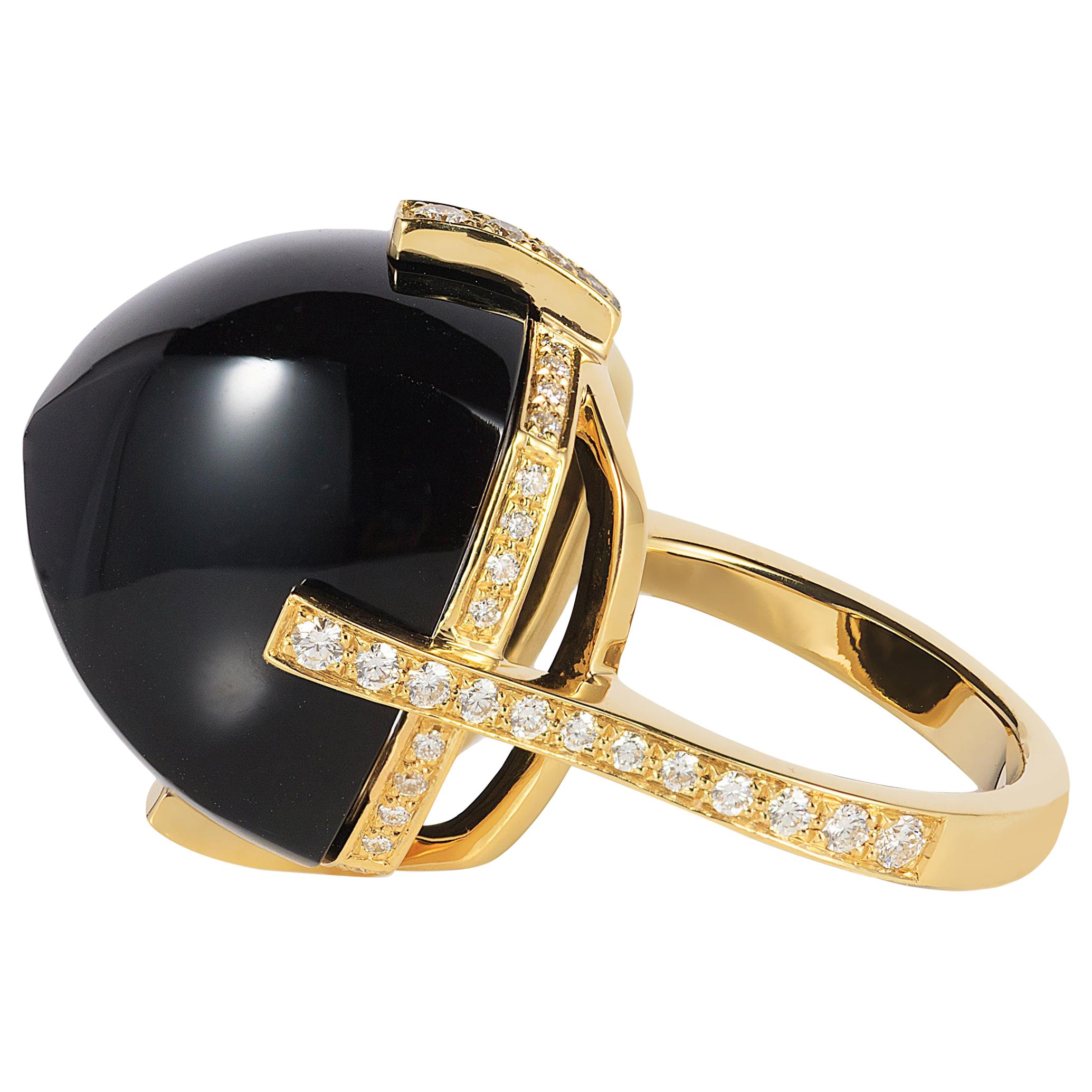 Goshwara Onyx Sugar Loaf And Diamond Ring For Sale