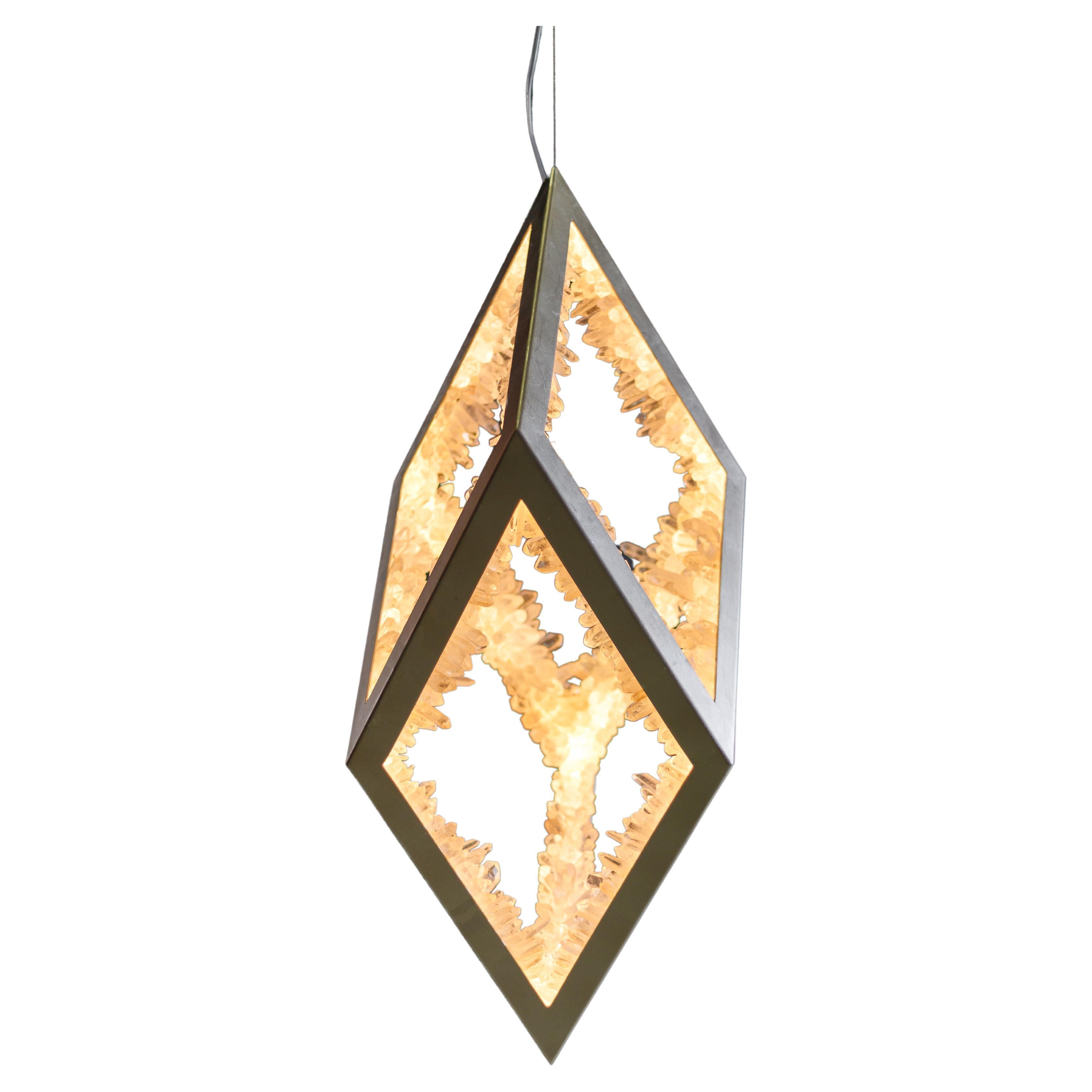 Medium Three-Dimensional Natural Crystal Pendant Light by Christopher Boots