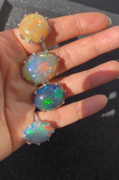 Medium Oval Opal and Diamond Lotus Ring, 6.97 Cts