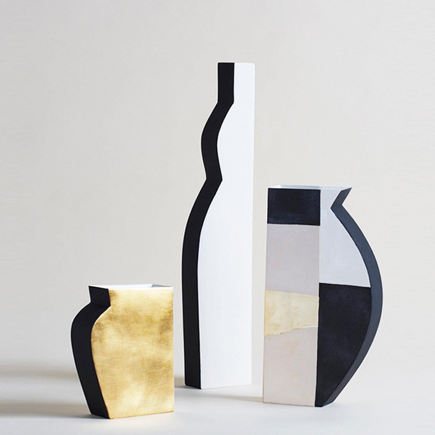 Contemporary Medium Pacay Abstract Vase with Gold Leaf
