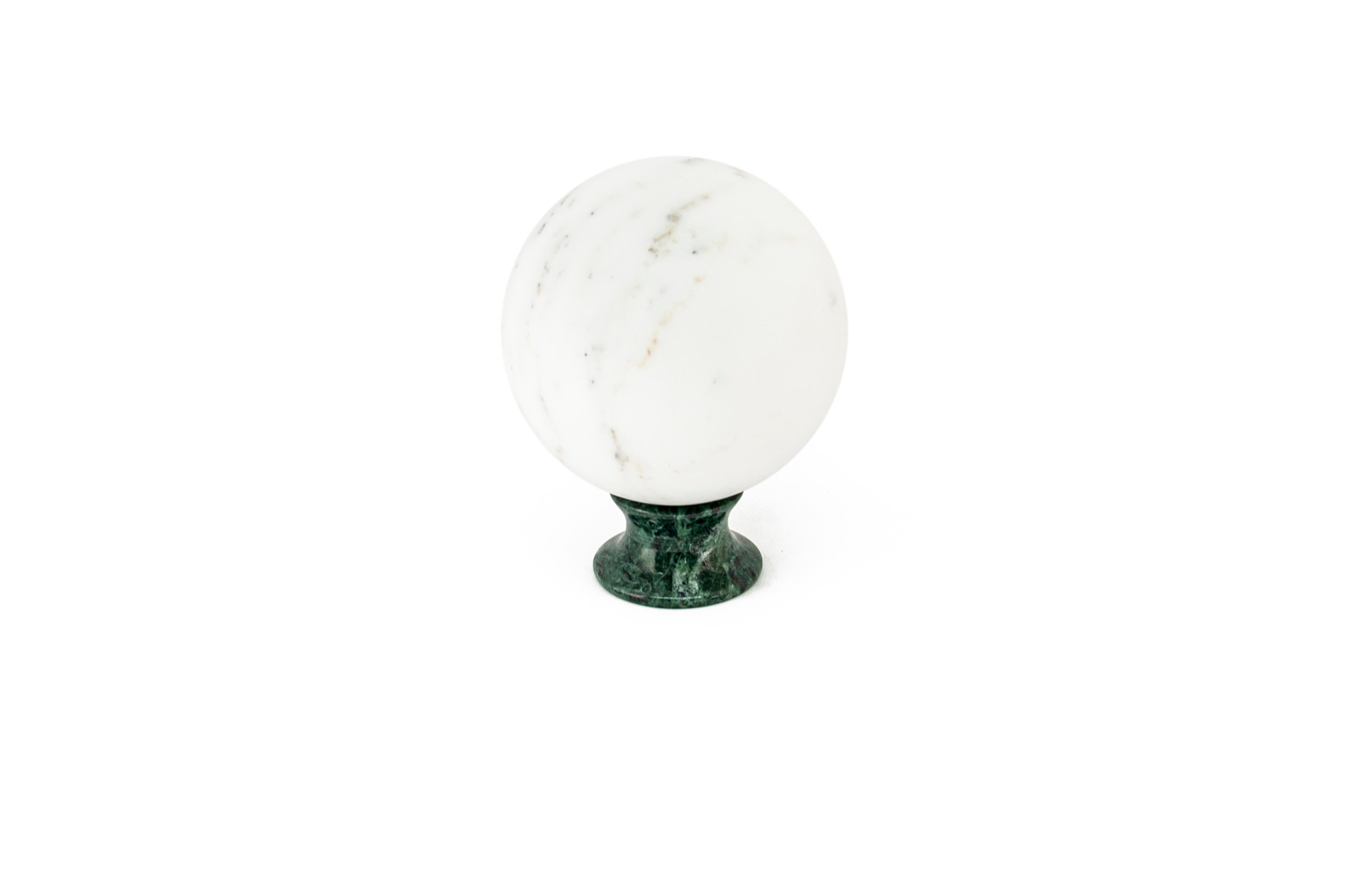 Contemporary Handmade Medium Paperweight with Sphere Shape in Satin White Carrara Marble For Sale