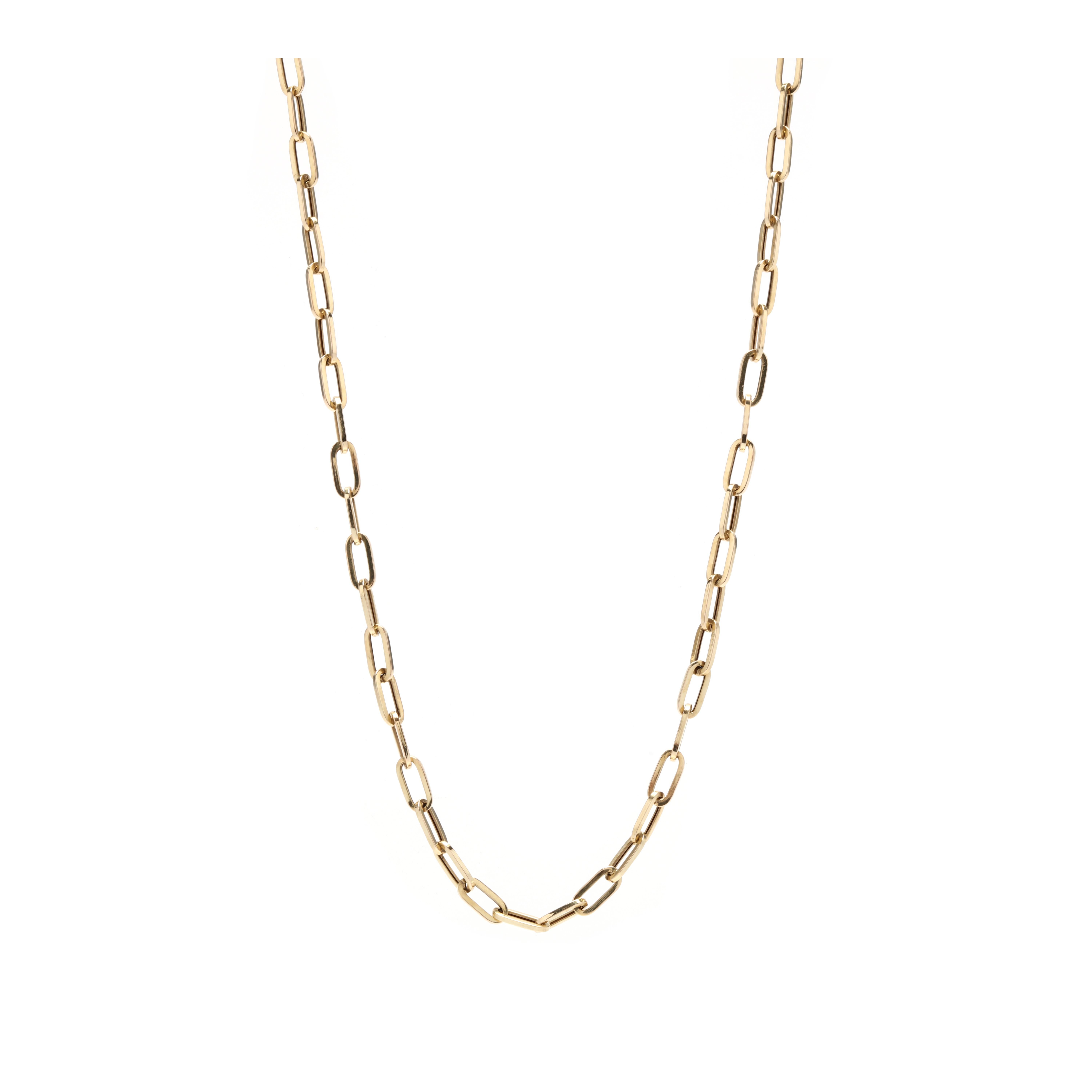 Women's or Men's Medium Paperclip Chain Necklace, 14K Yellow Gold For Sale