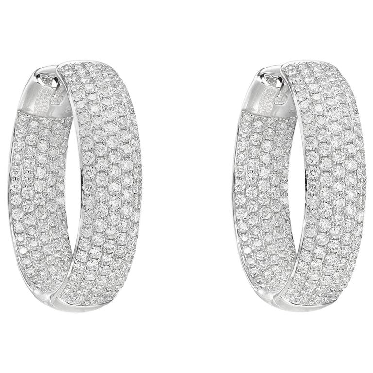 Medium Pavé Diamond Hoop Earrings '2.60 Carat' For Sale