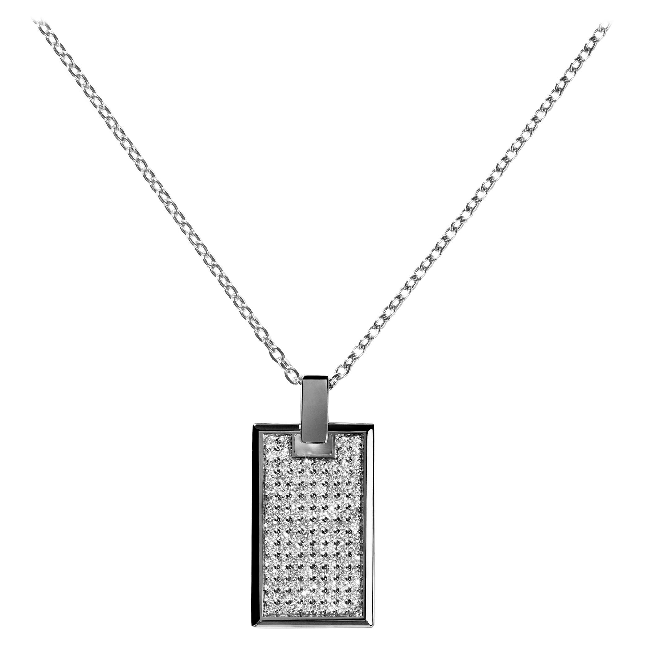 AS29 Small Diamond Tag Necklace in 18k Black Gold For Sale at 1stDibs