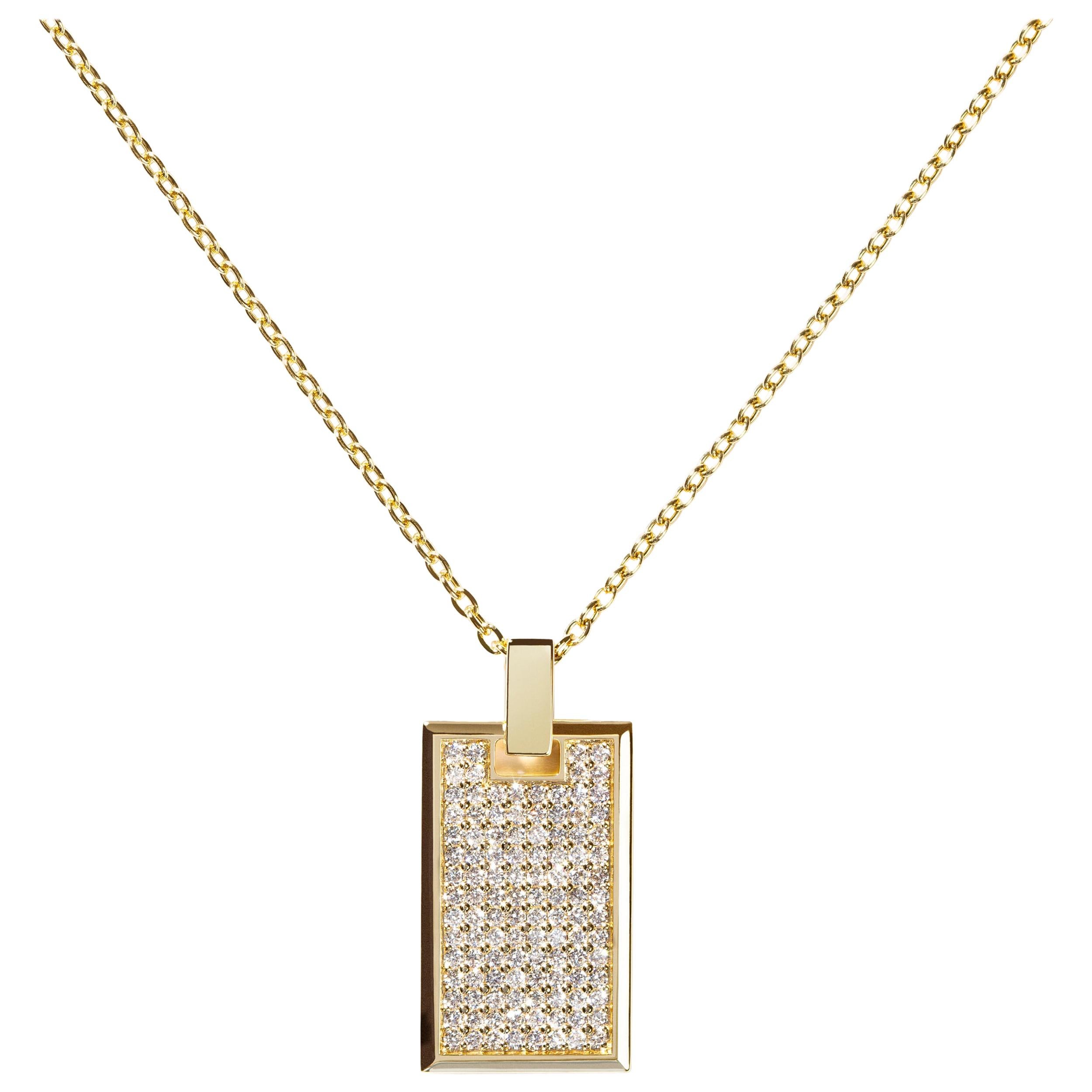 Medium Pave Diamond Tag Necklace in 18k Yellow Gold For Sale at 1stDibs