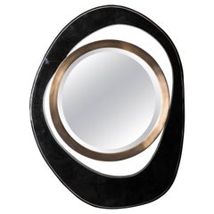 Medium "Peacock" Mirror in Black Pen Shell, Bronze-Patina Brass by R&Y Augousti