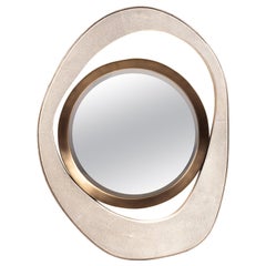 Medium "Peacock" Mirror in Cream Shagreen & Bronze-Patina Brass by R&Y Augousti
