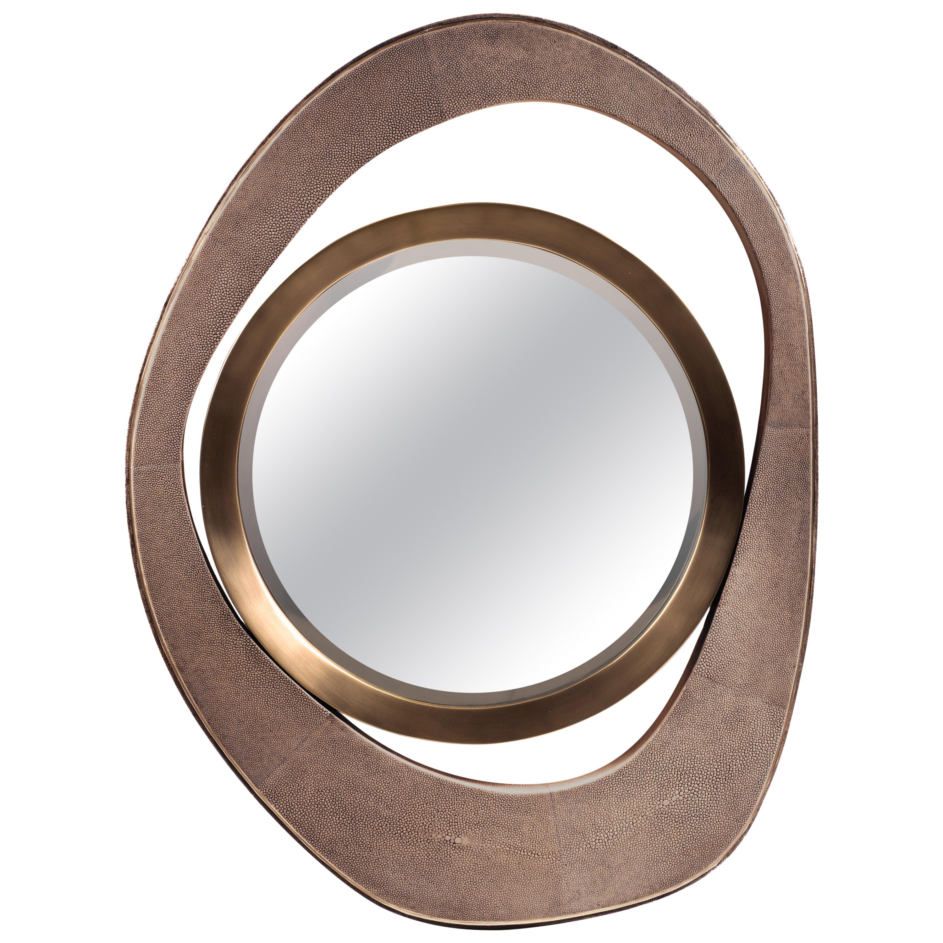 Medium "Peacock" Mirror in Mink Shagreen & Bronze-Patina Brass by R&Y Augousti