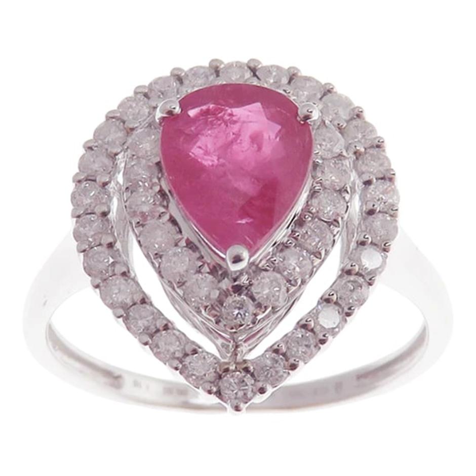 Modern Medium Pear Ruby Earring Ring Set For Sale