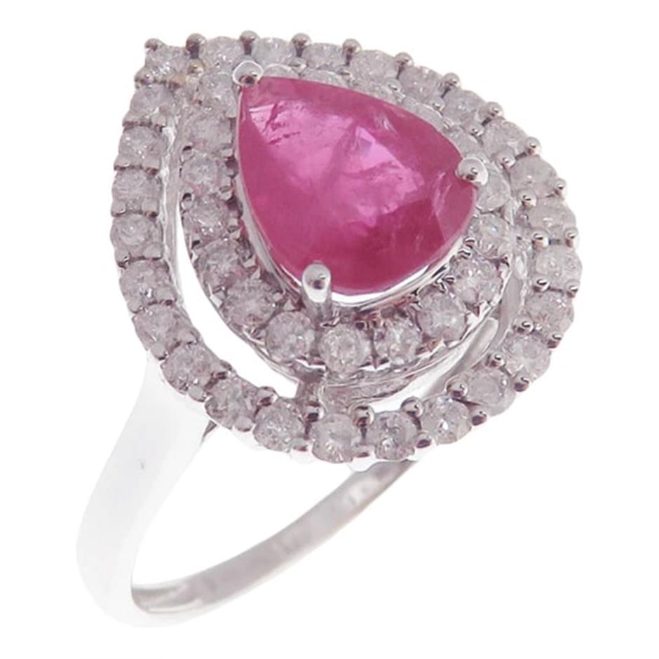 Women's Medium Pear Ruby Earring Ring Set For Sale