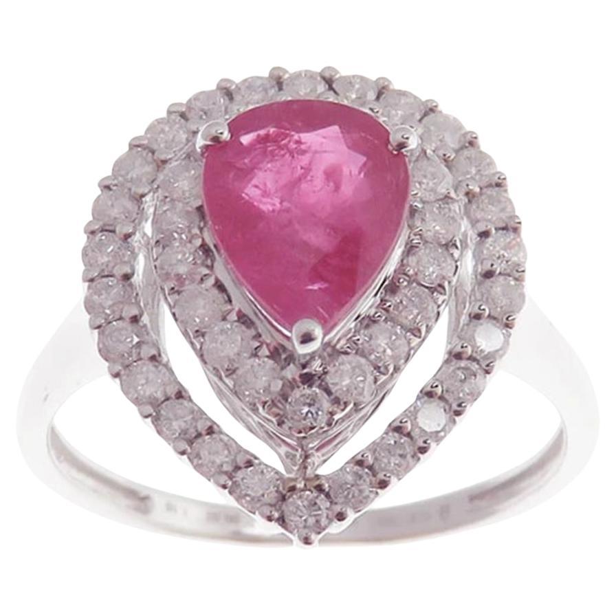 Medium Pear Ruby Earring Ring Set For Sale