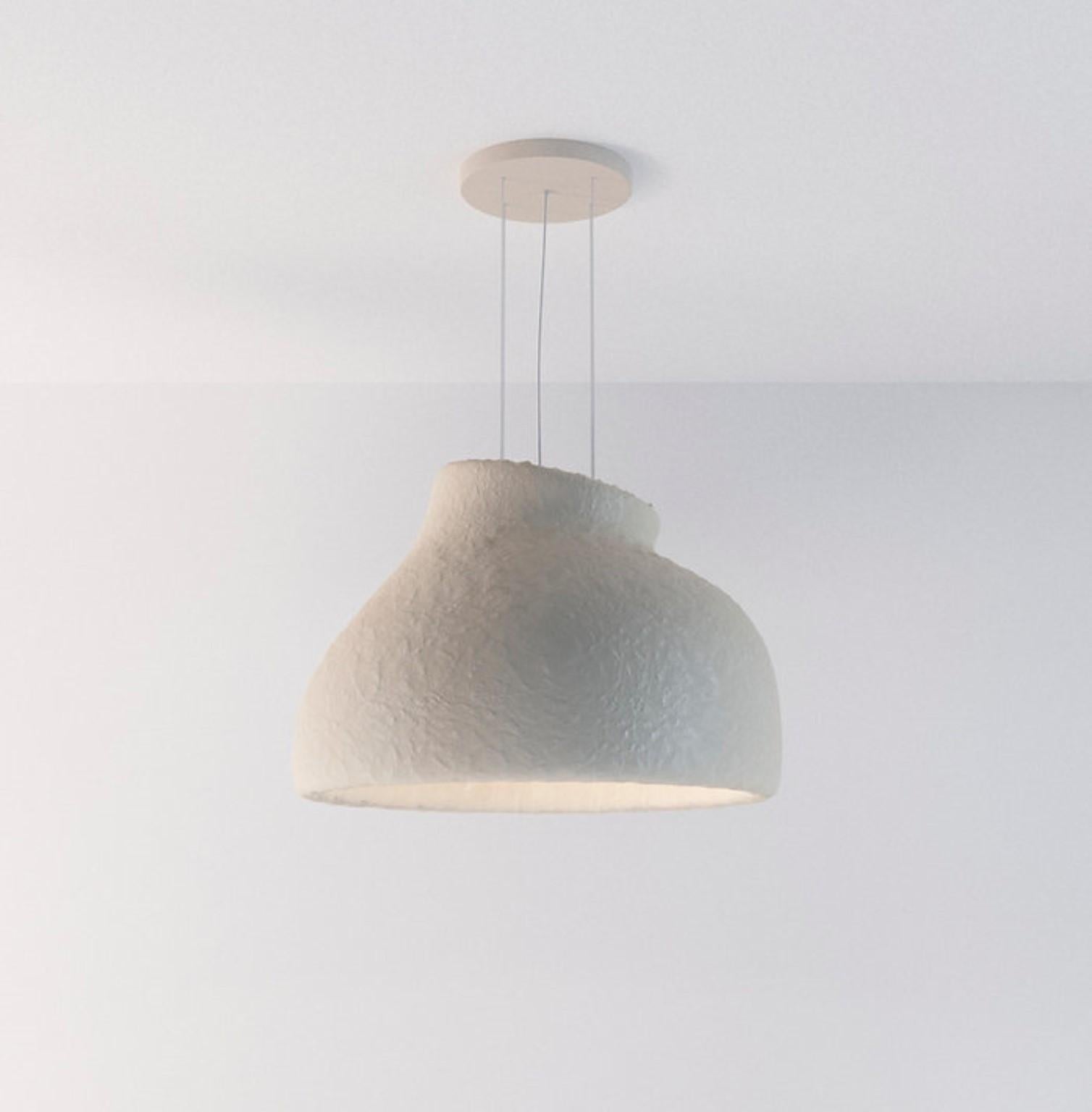 Medium pendant lamp by Faina
Design: Victoriya Yakusha
Materials: a blend of upcycled steel, flax rubber, wood chips, cellulose, and clay all with biopolymer cover.
Dimensions: D 80 x H 56 cm
Available in 12 colors. 

SONIAH tends toward the
