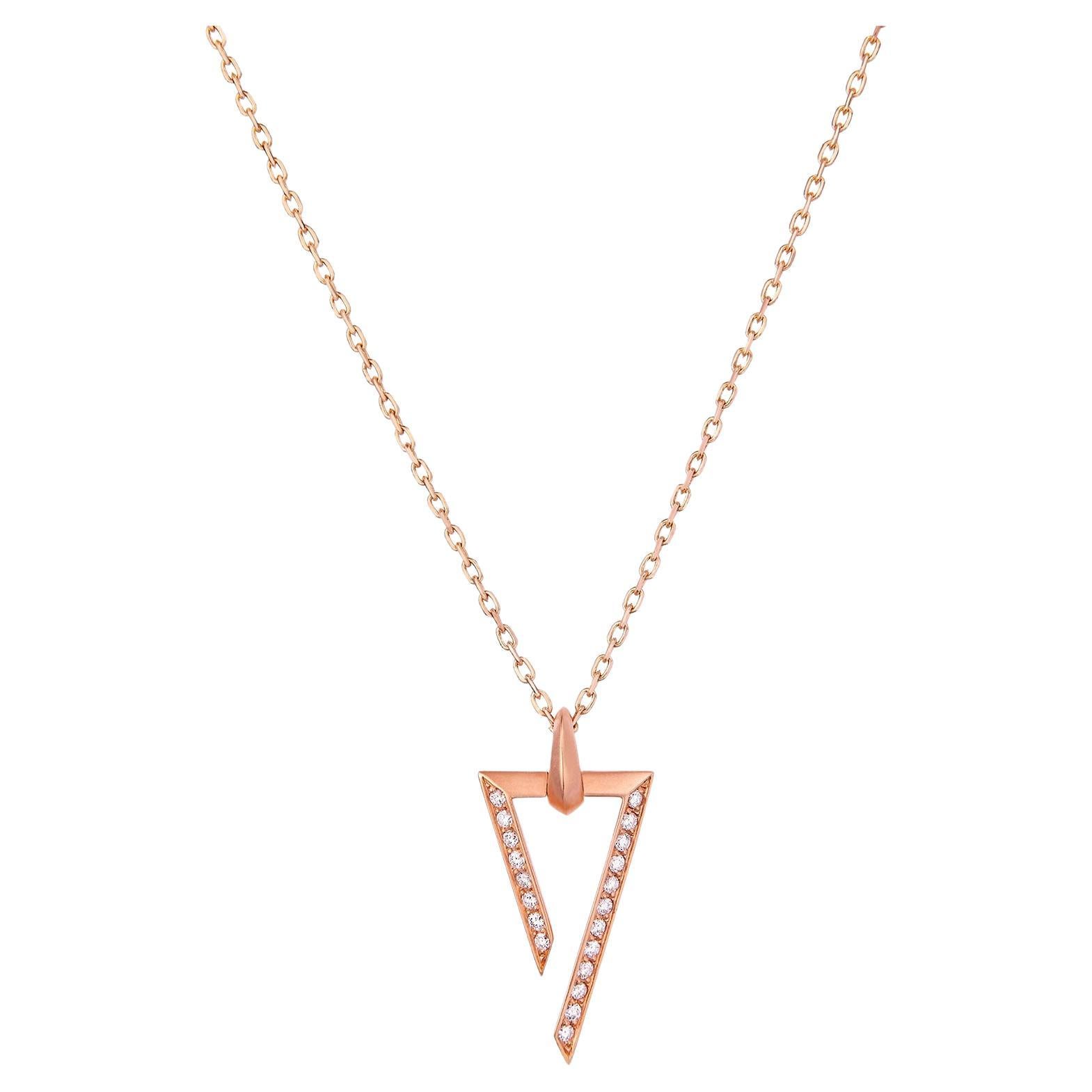 Medium Pendant with Chain Crafted in 18K Rose Gold & White Diamonds 0.31 ct. For Sale